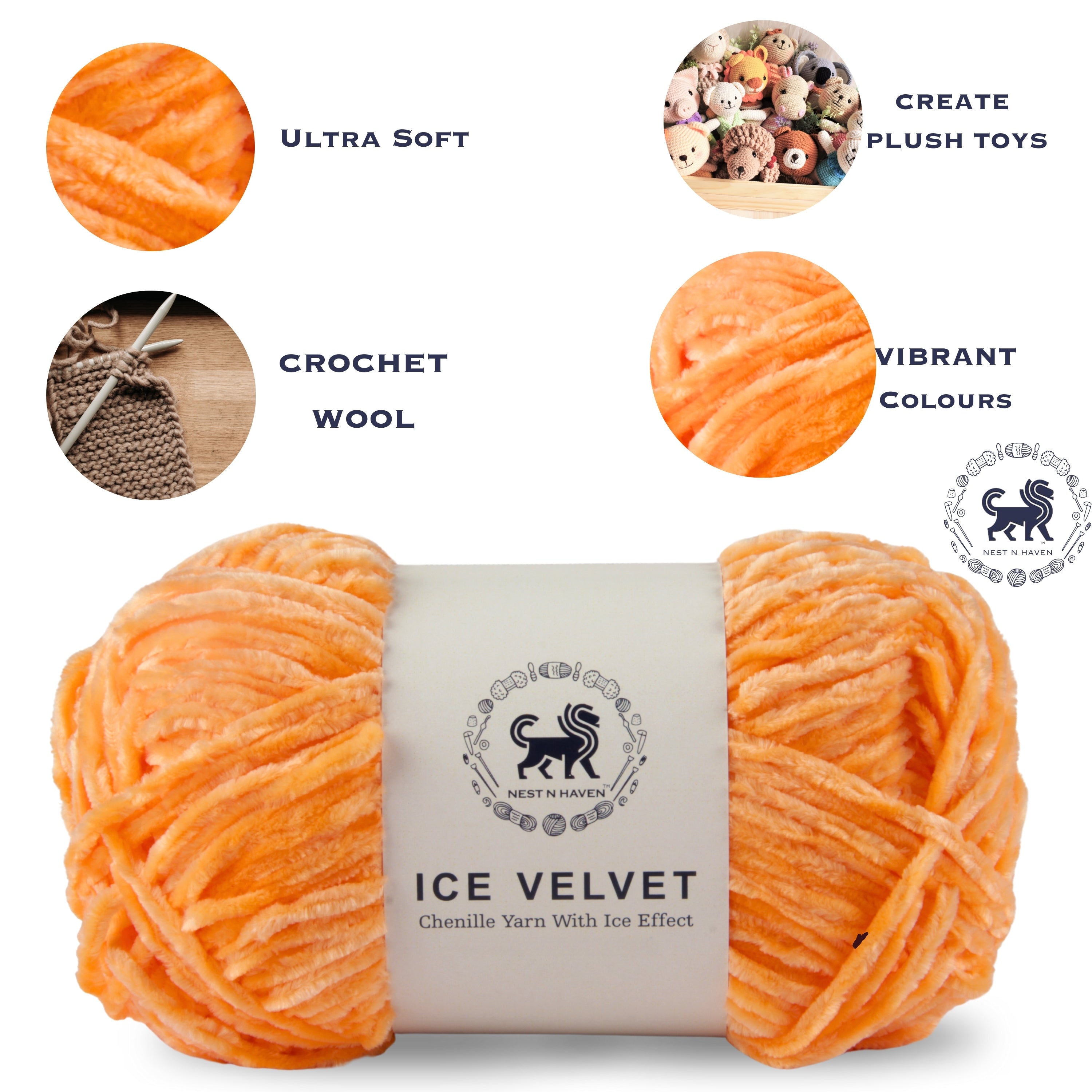 Ice Velvet Yarn, Chenille Supersoft Hand Knitting yarn Ball: (100 Gram) Dark Peach