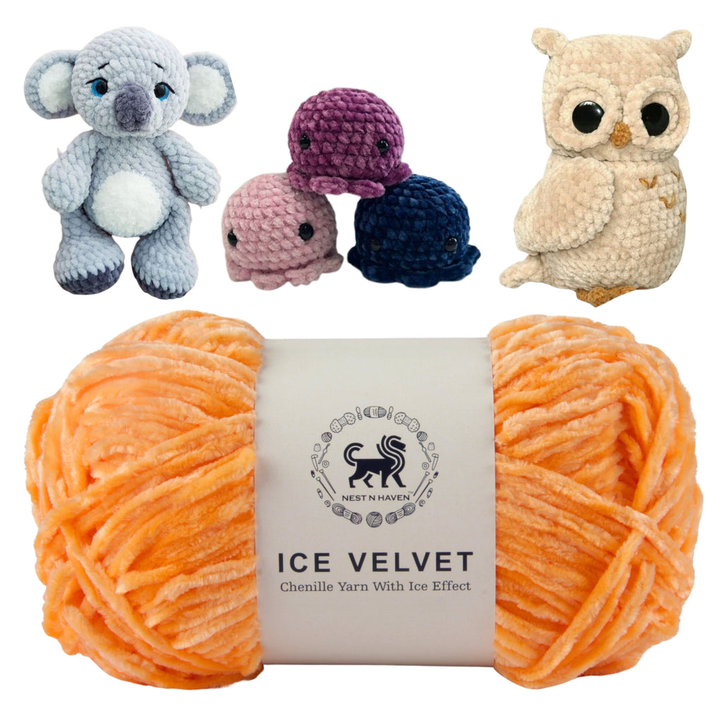Ice Velvet Yarn, Chenille Supersoft Hand Knitting yarn Ball: (100 Gram) Dark Peach