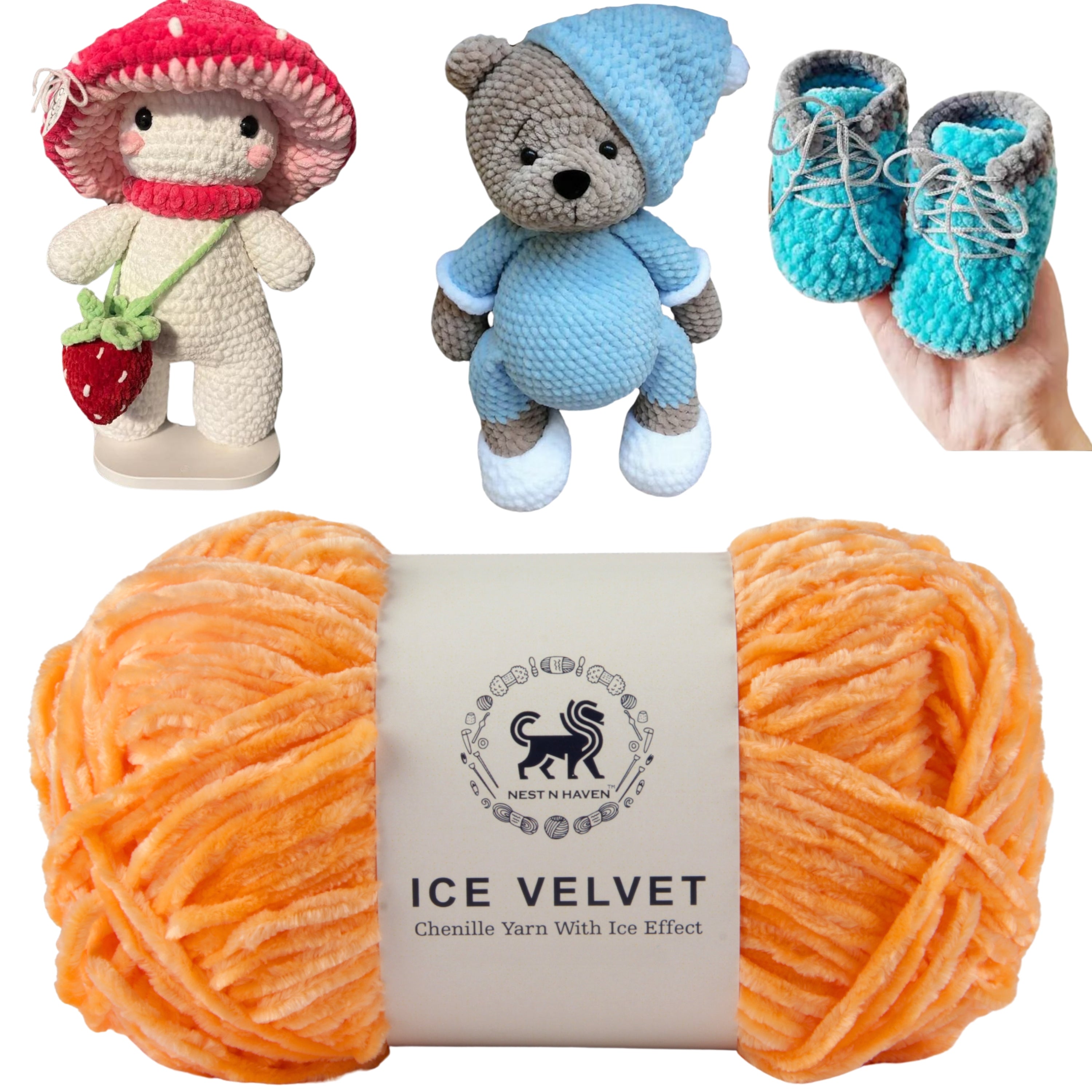 Ice Velvet Yarn, Chenille Supersoft Hand Knitting yarn Ball: (100 Gram) Dark Peach