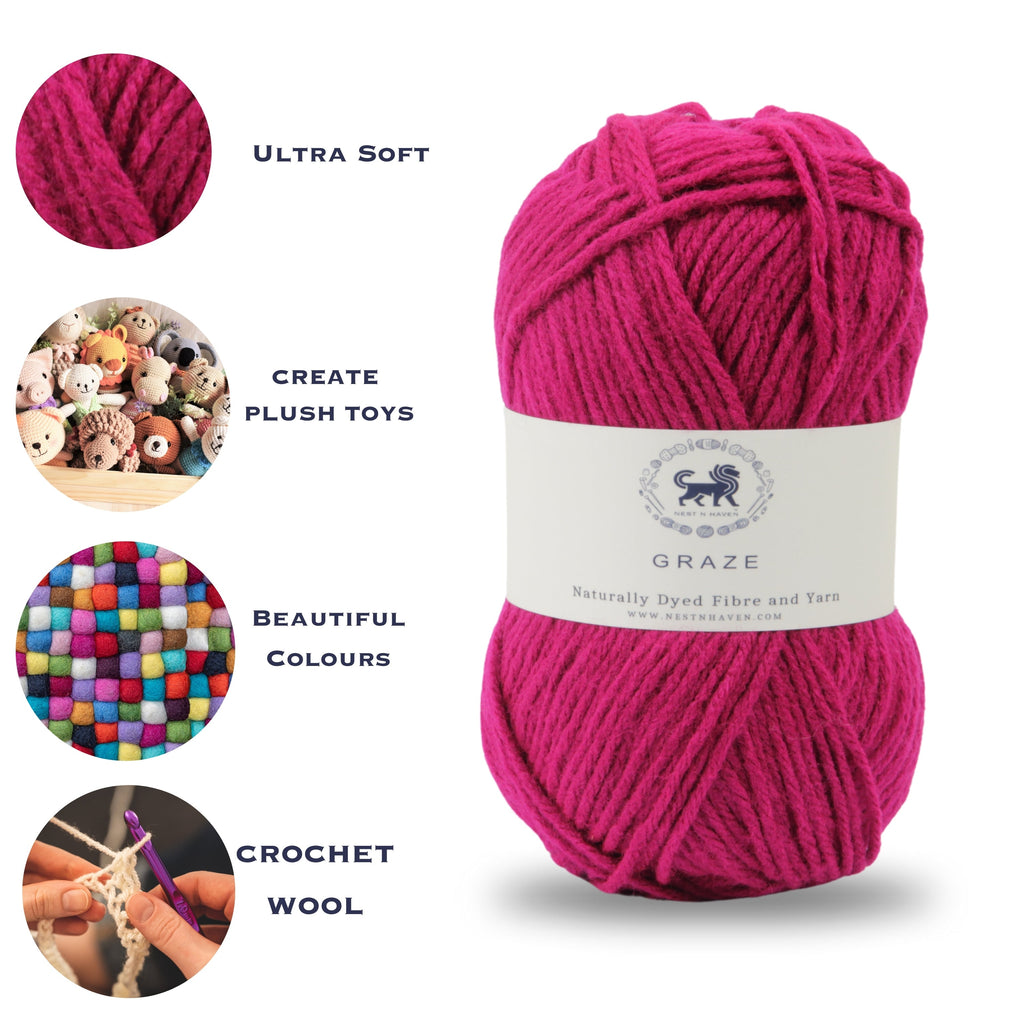Graze Hand Knitting and Crochet Bulky Yarn (100 gram) - Dark Pink
