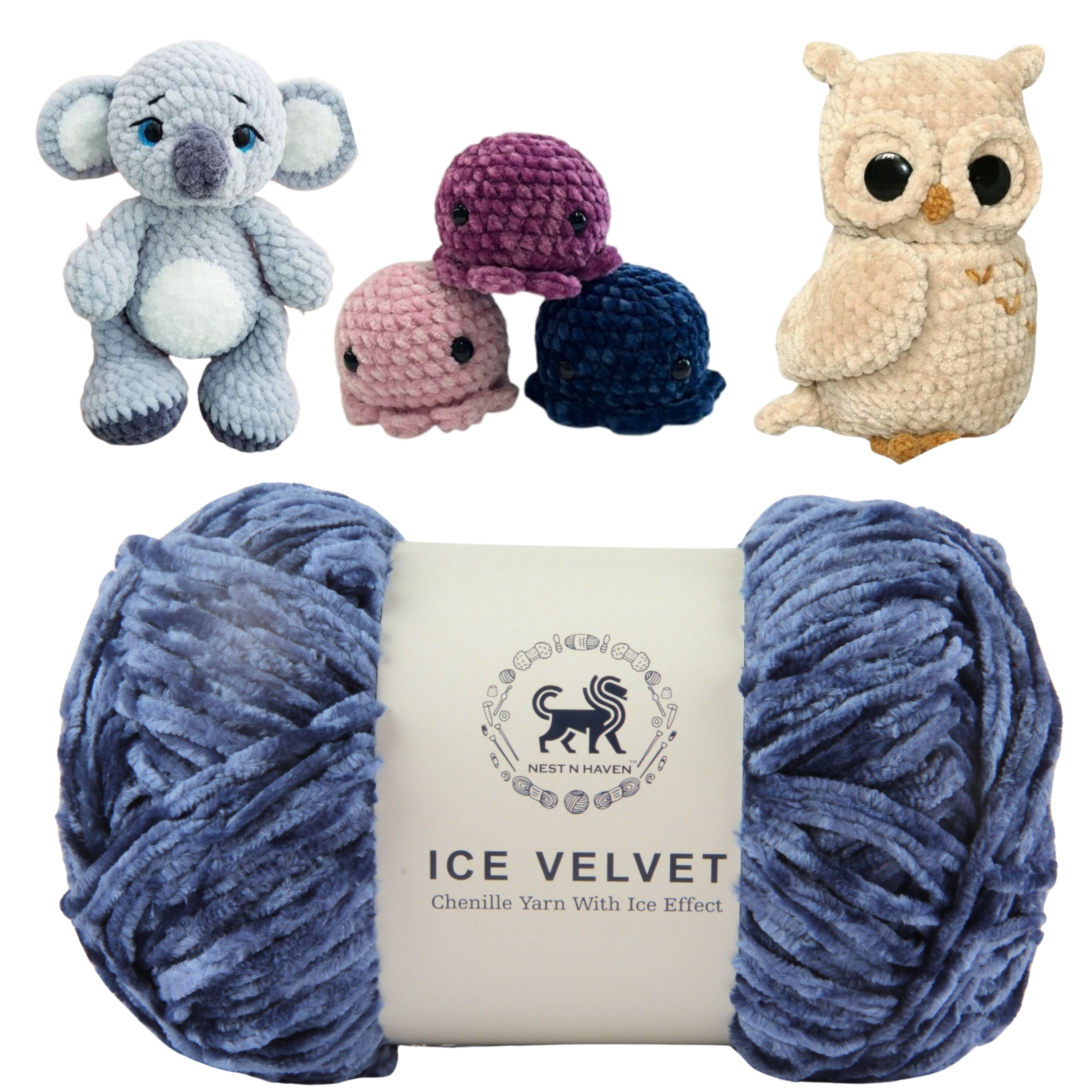 Ice Velvet Yarn, Chenille Supersoft Hand Knitting yarn Ball: (100 Gram) Denim Blue