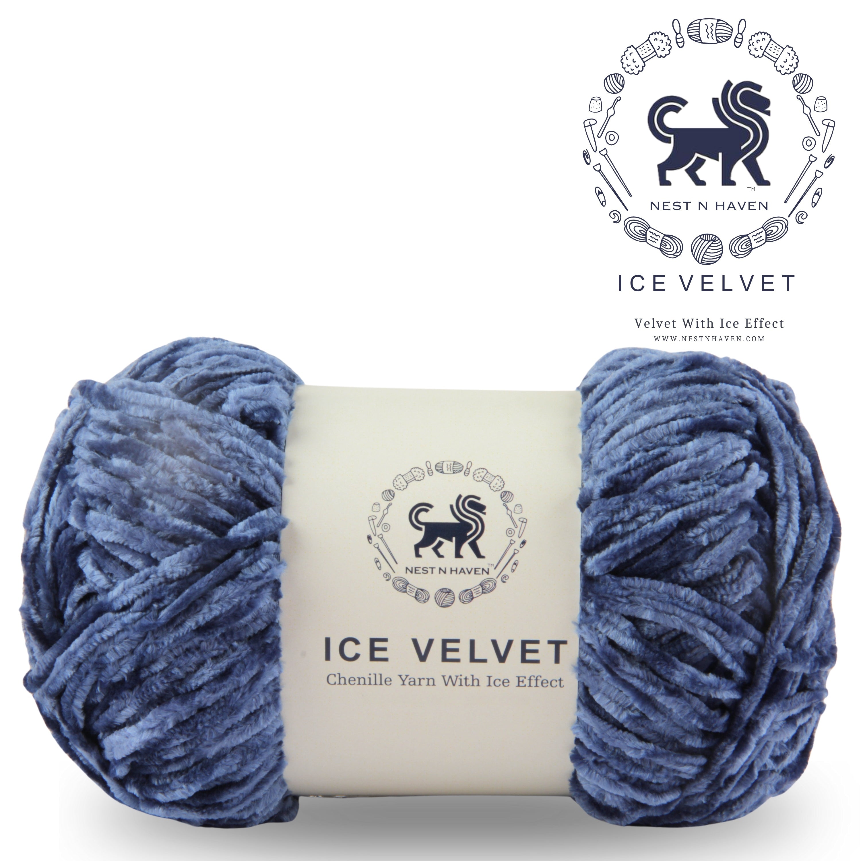 Ice Velvet Yarn, Chenille Supersoft Hand Knitting yarn Ball: (100 Gram) Denim Blue