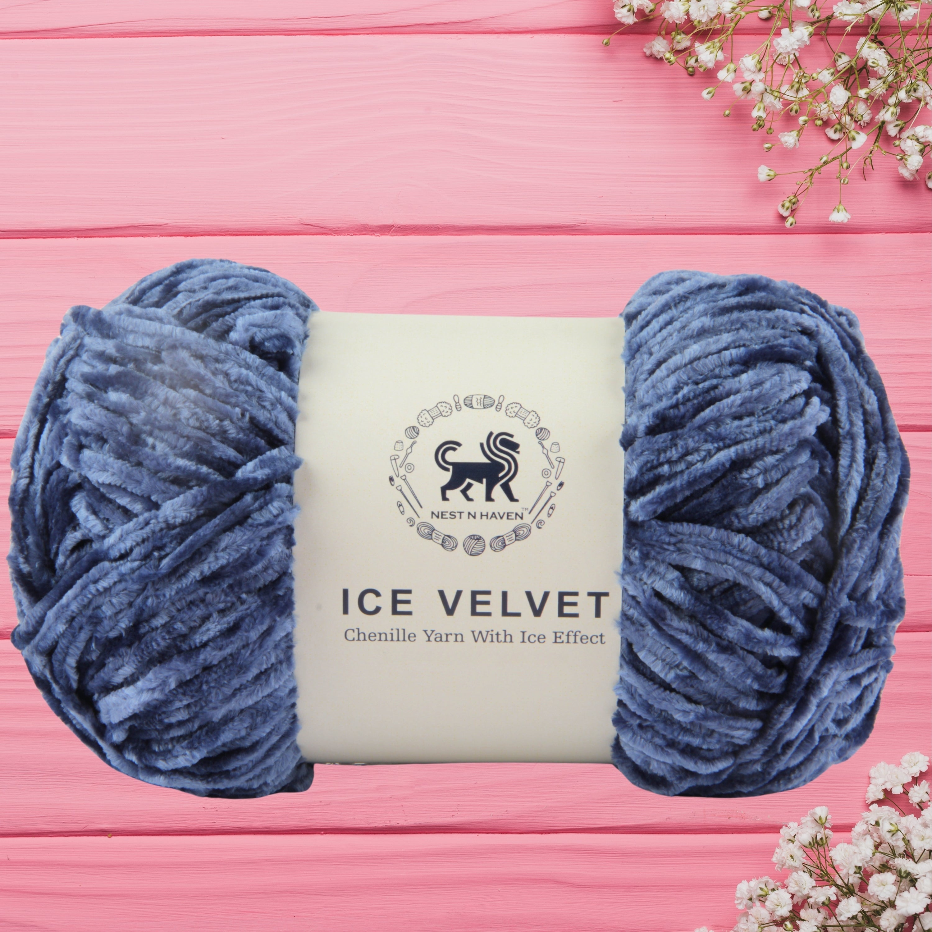 Ice Velvet Yarn, Chenille Supersoft Hand Knitting yarn Ball: (100 Gram) Denim Blue
