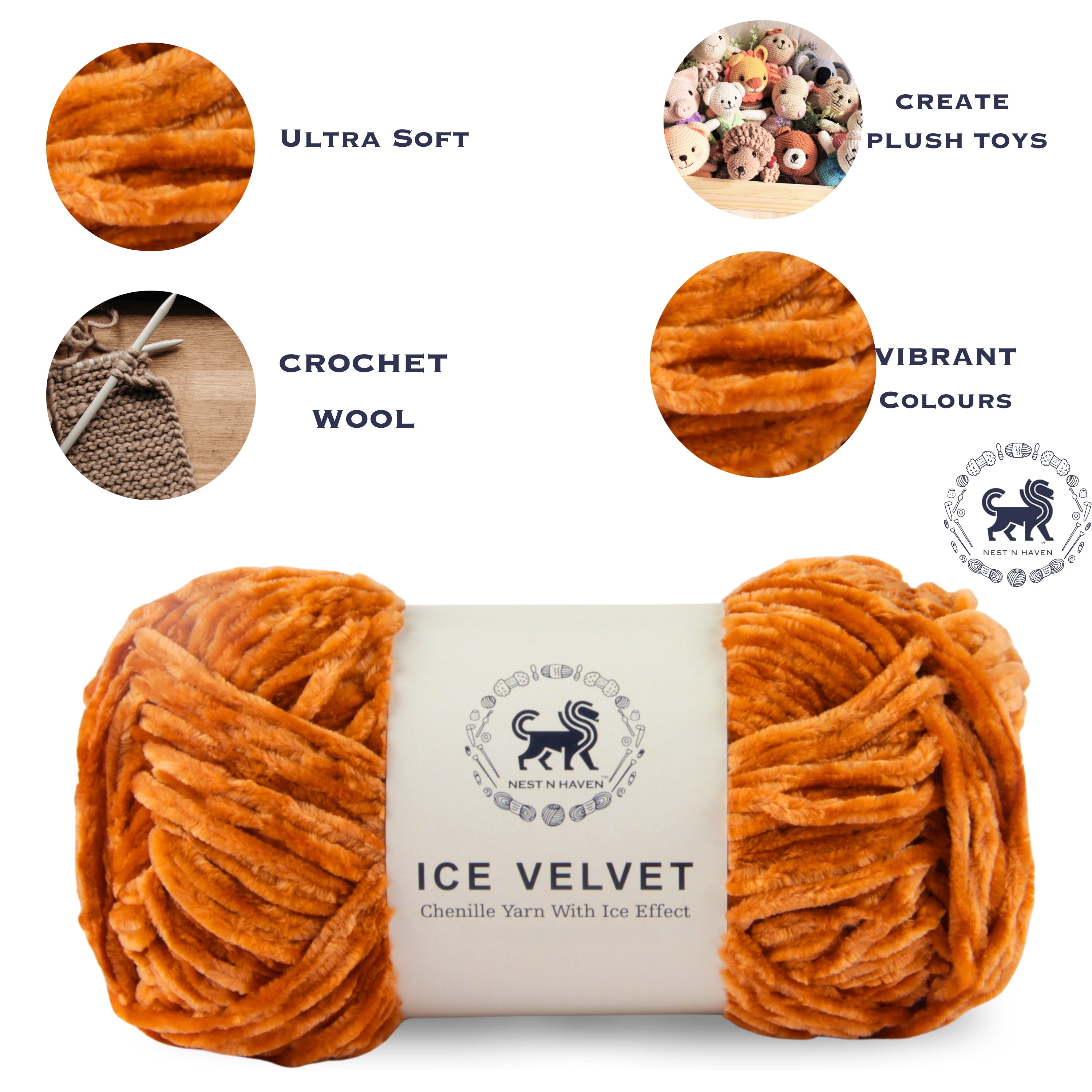 Ice Velvet Yarn, Chenille Supersoft Hand Knitting yarn Ball: (100 Gram) Golden Orange