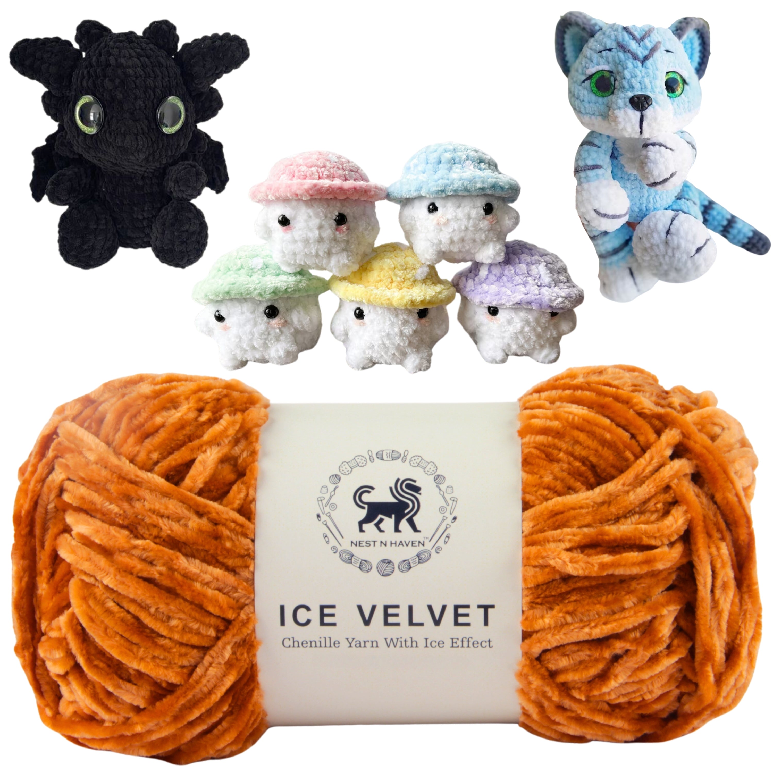 Ice Velvet Yarn, Chenille Supersoft Hand Knitting yarn Ball: (100 Gram) Golden Orange
