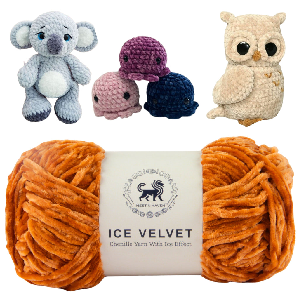 Ice Velvet Yarn, Chenille Supersoft Hand Knitting yarn Ball: (100 Gram) Golden Orange
