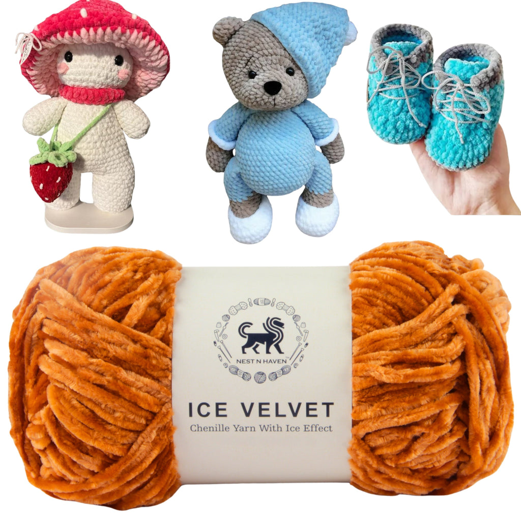 Ice Velvet Yarn, Chenille Supersoft Hand Knitting yarn Ball: (100 Gram) Golden Orange
