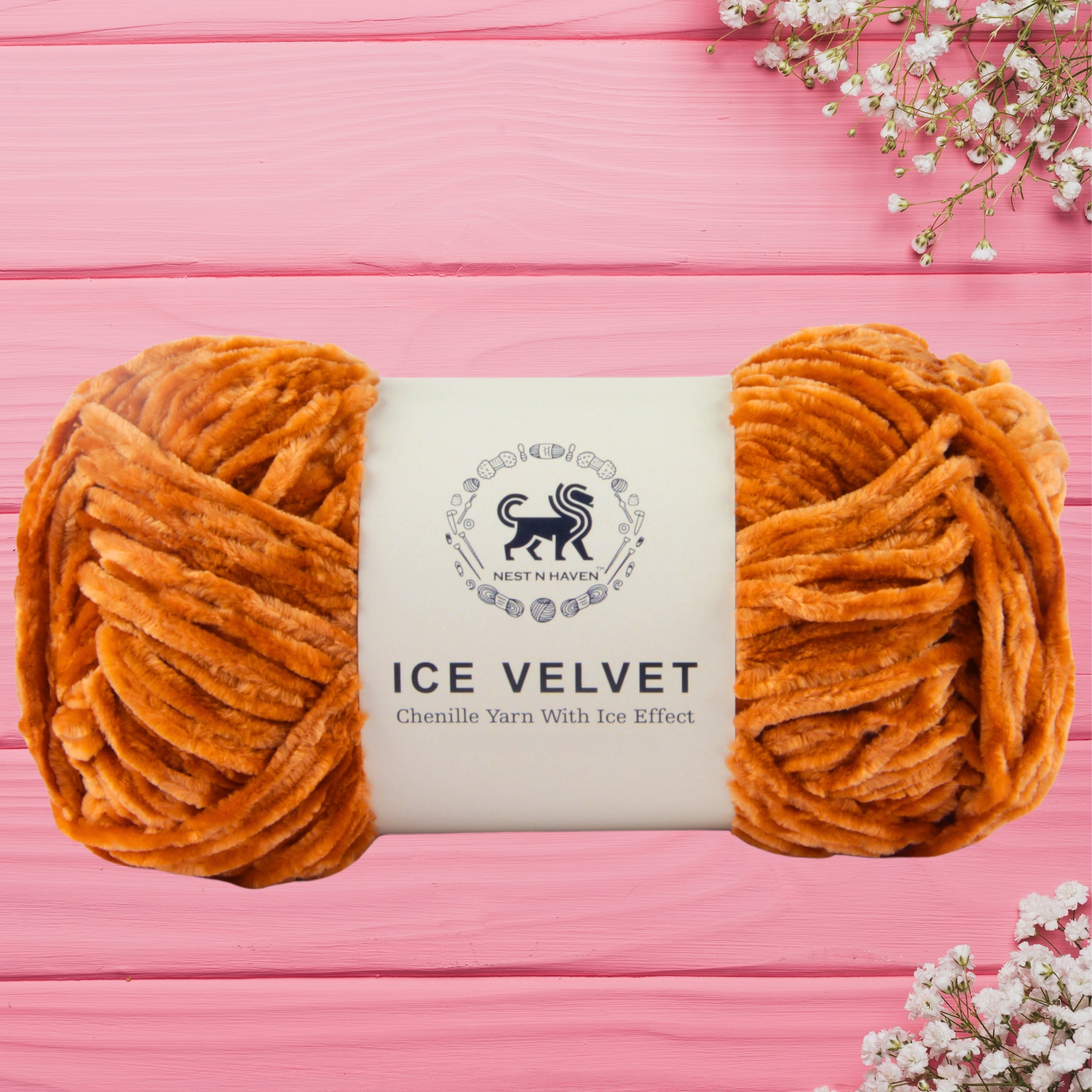 Ice Velvet Yarn, Chenille Supersoft Hand Knitting yarn Ball: (100 Gram) Golden Orange