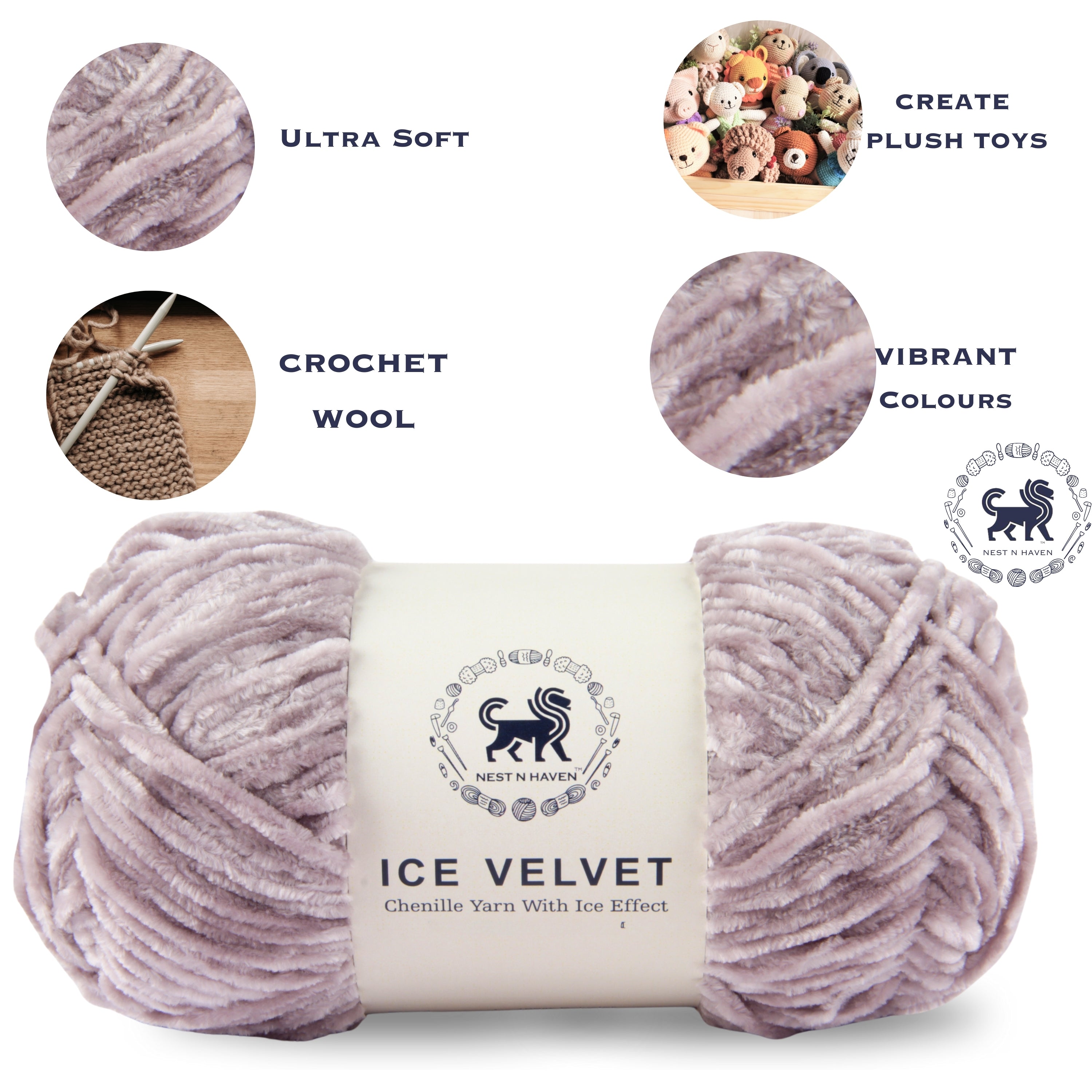 Ice Velvet Yarn, Chenille Supersoft Hand Knitting yarn Ball: (100 Gram) Gray