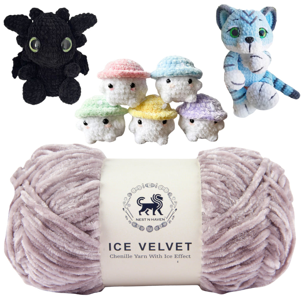 Ice Velvet Yarn, Chenille Supersoft Hand Knitting yarn Ball: (100 Gram) Gray