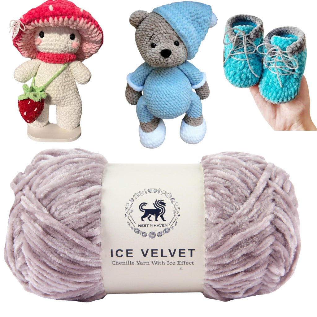 Ice Velvet Yarn, Chenille Supersoft Hand Knitting yarn Ball: (100 Gram) Gray
