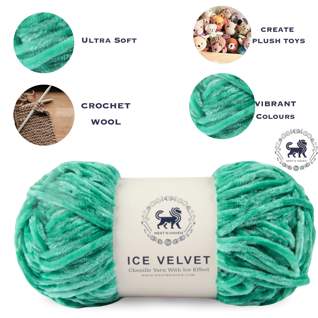 Ice Velvet Yarn, Chenille Supersoft Hand Knitting yarn Ball: (100 Gram) Green