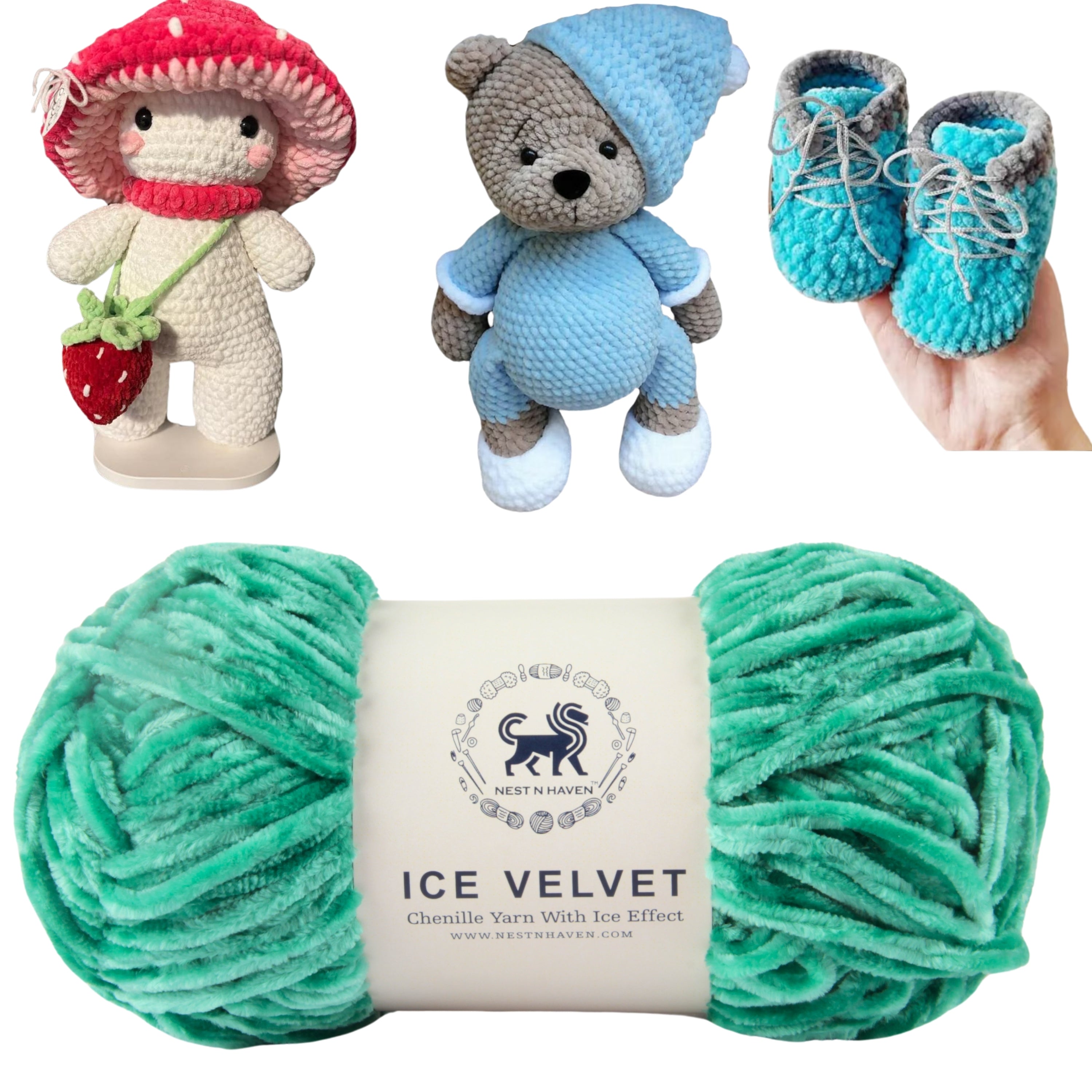 Ice Velvet Yarn, Chenille Supersoft Hand Knitting yarn Ball: (100 Gram) Green