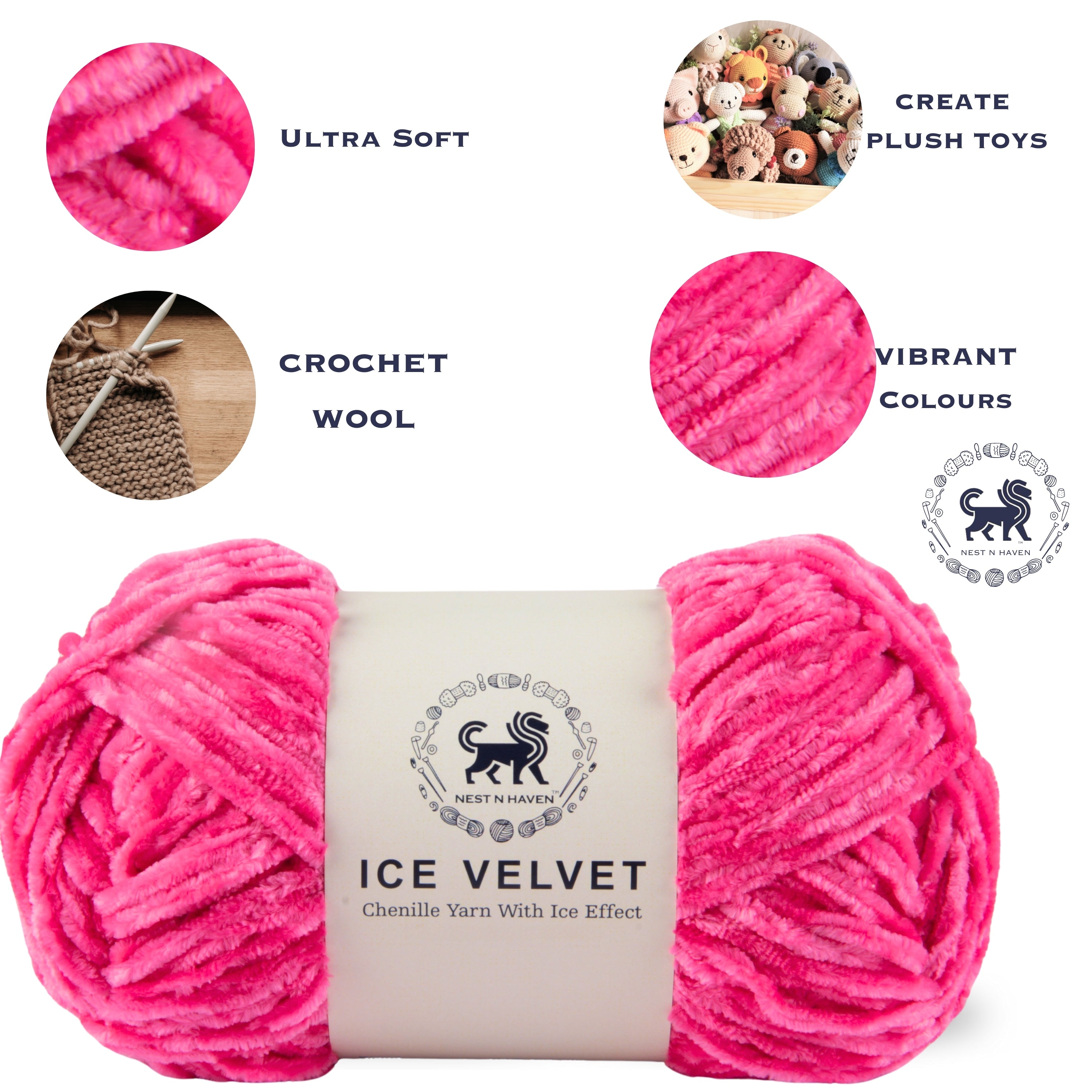 Ice Velvet Yarn, Chenille Supersoft Hand Knitting yarn Ball: (100 Gram) Hot Pink