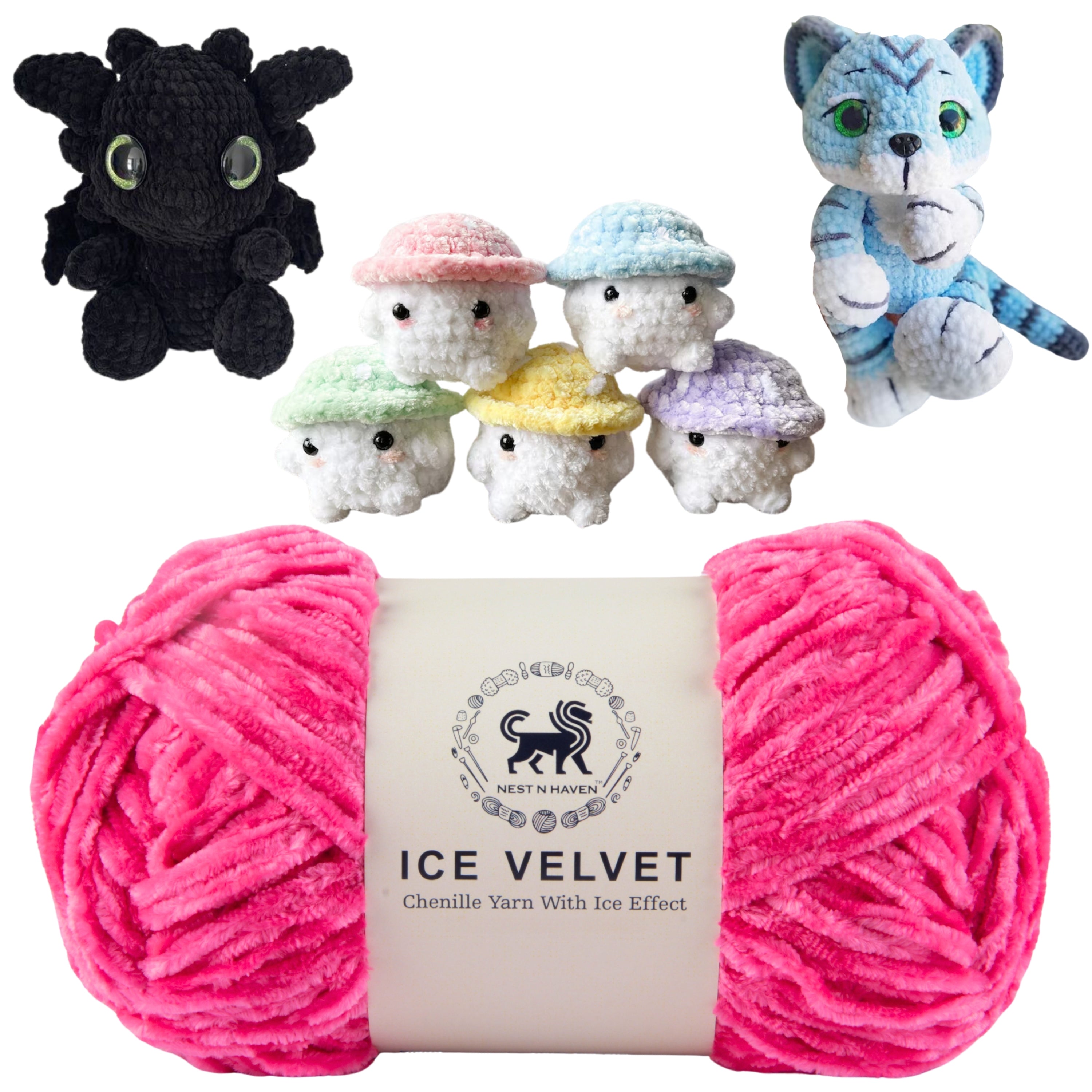 Ice Velvet Yarn, Chenille Supersoft Hand Knitting yarn Ball: (100 Gram) Hot Pink