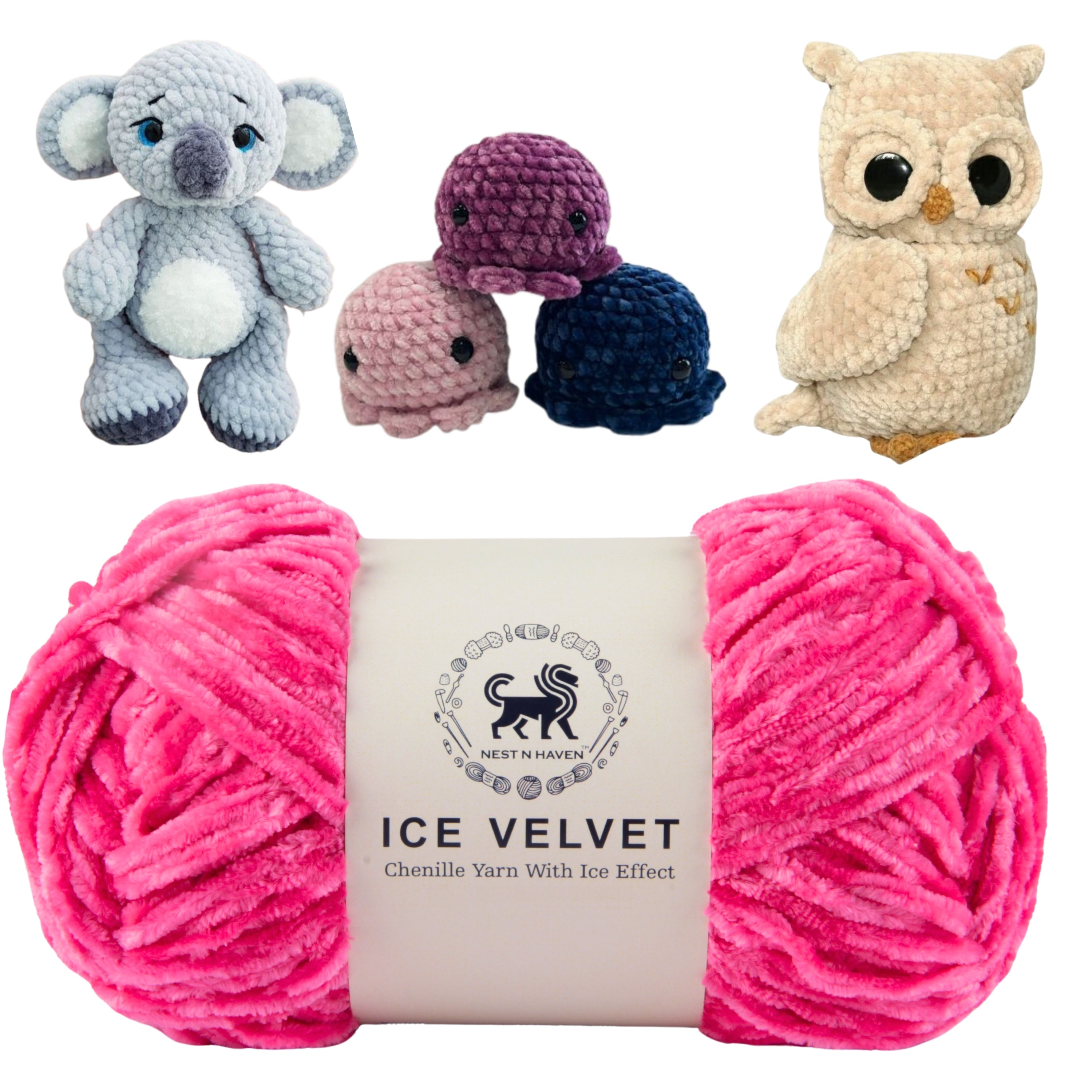 Ice Velvet Yarn, Chenille Supersoft Hand Knitting yarn Ball: (100 Gram) Hot Pink