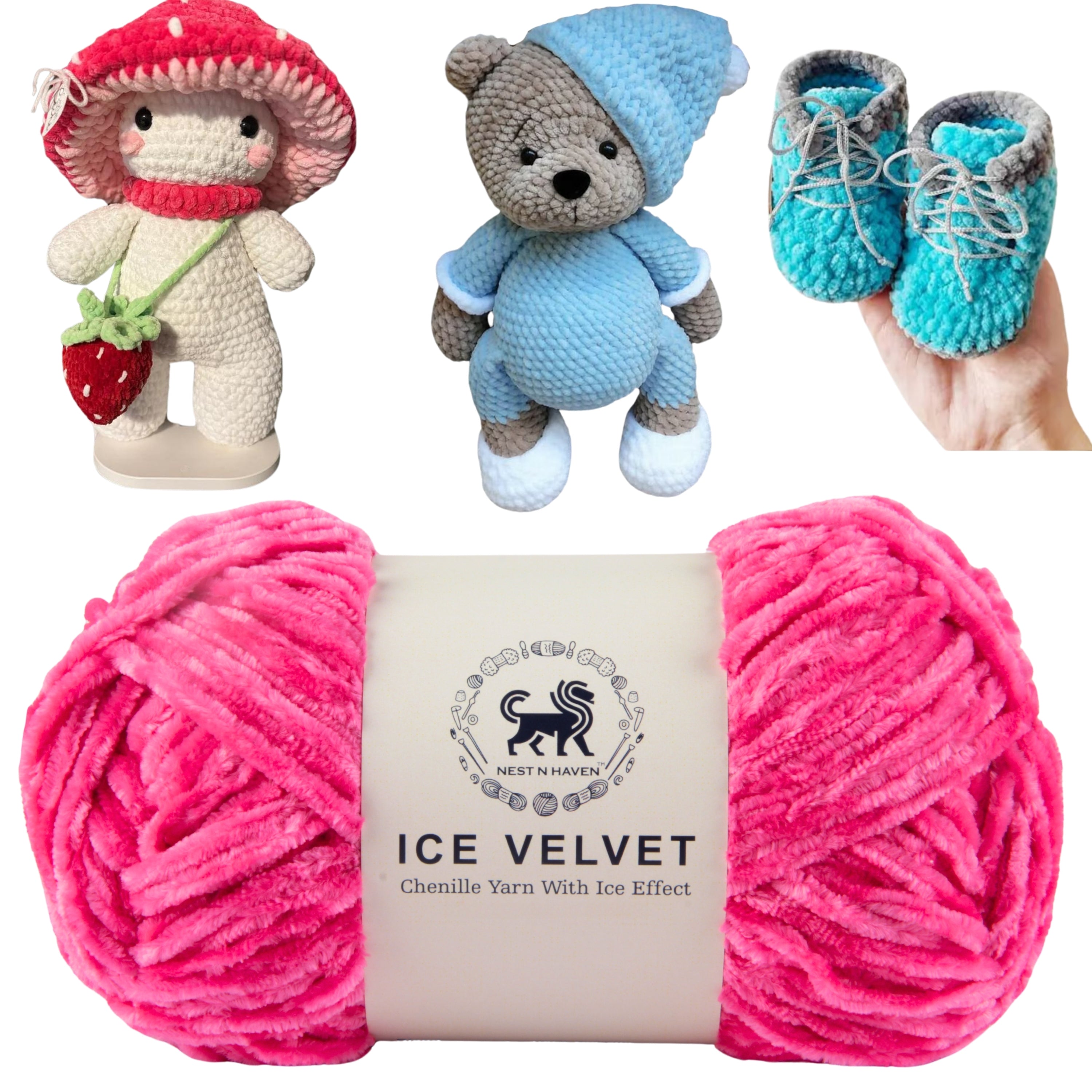 Ice Velvet Yarn, Chenille Supersoft Hand Knitting yarn Ball: (100 Gram) Hot Pink