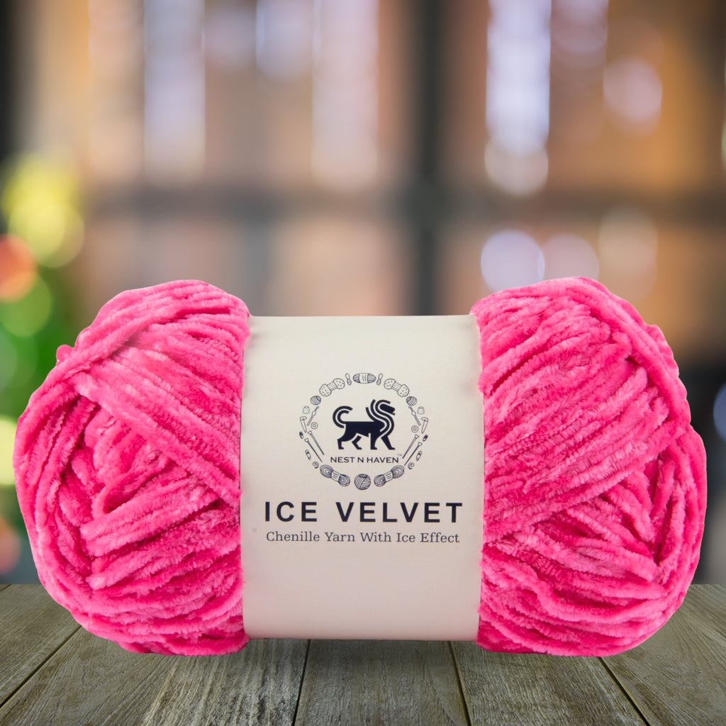 Ice Velvet Yarn, Chenille Supersoft Hand Knitting yarn Ball: (100 Gram) Hot Pink