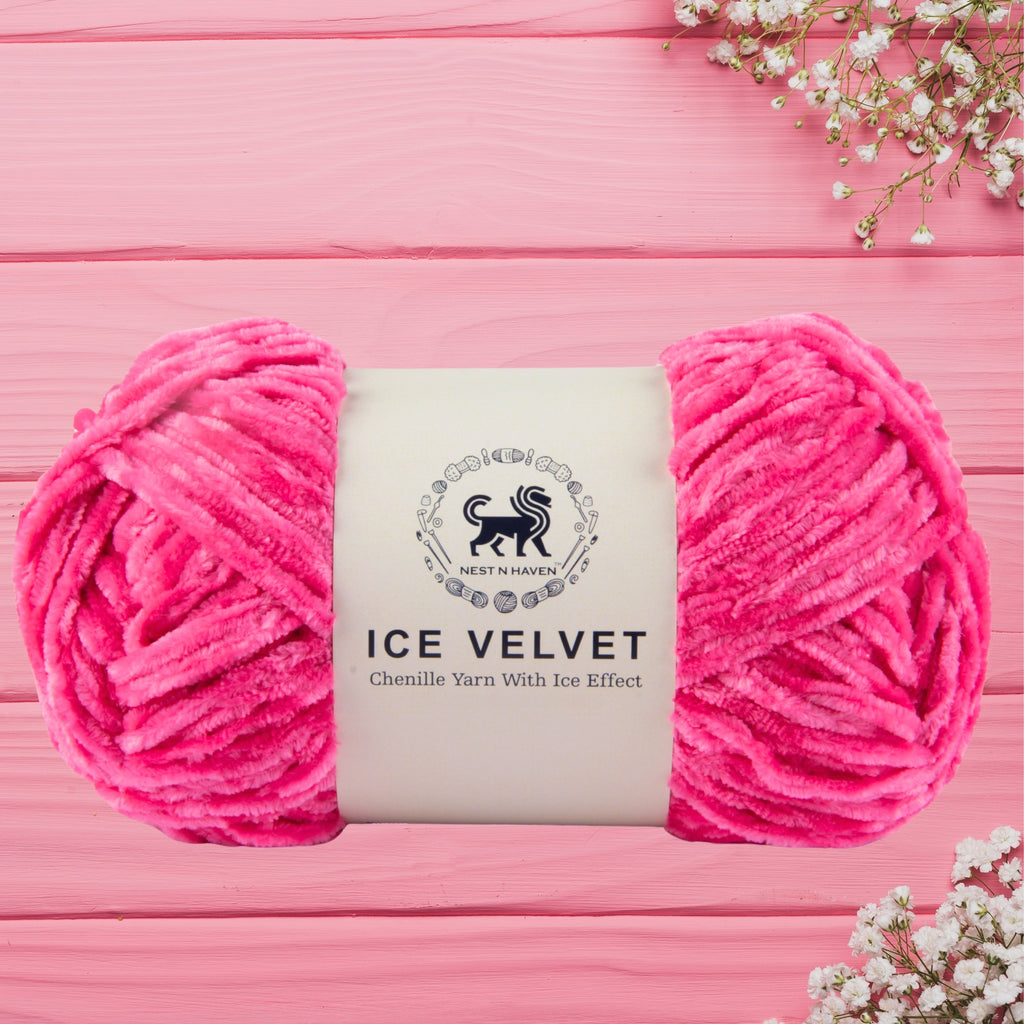 Ice Velvet Yarn, Chenille Supersoft Hand Knitting yarn Ball: (100 Gram) Hot Pink