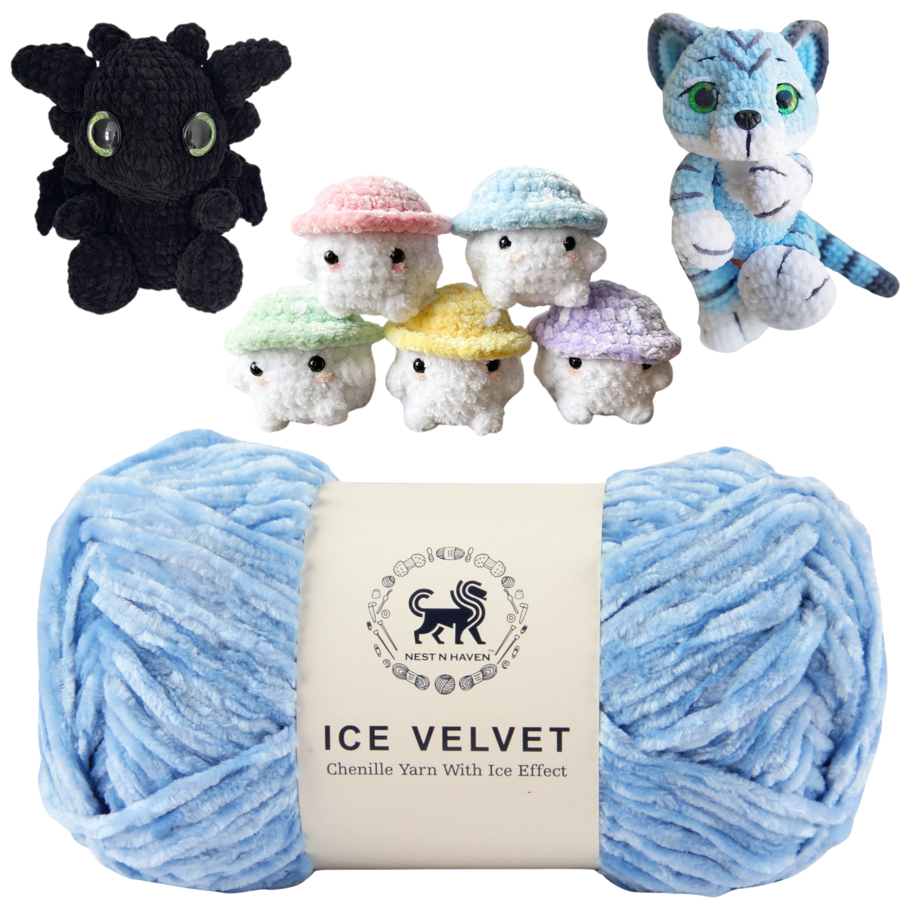 Ice Velvet Yarn, Chenille Supersoft Hand Knitting yarn Ball: (100 Gram) Ice Blue