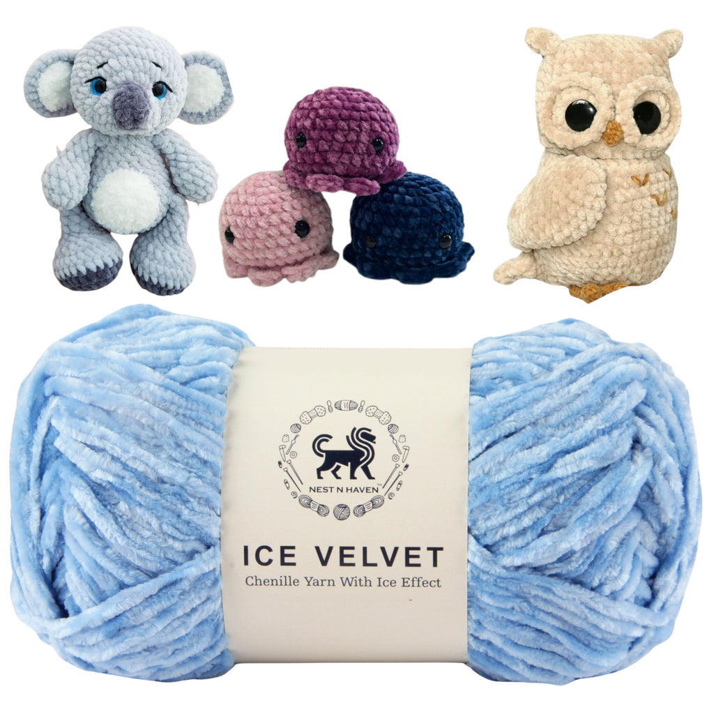 Ice Velvet Yarn, Chenille Supersoft Hand Knitting yarn Ball: (100 Gram) Ice Blue