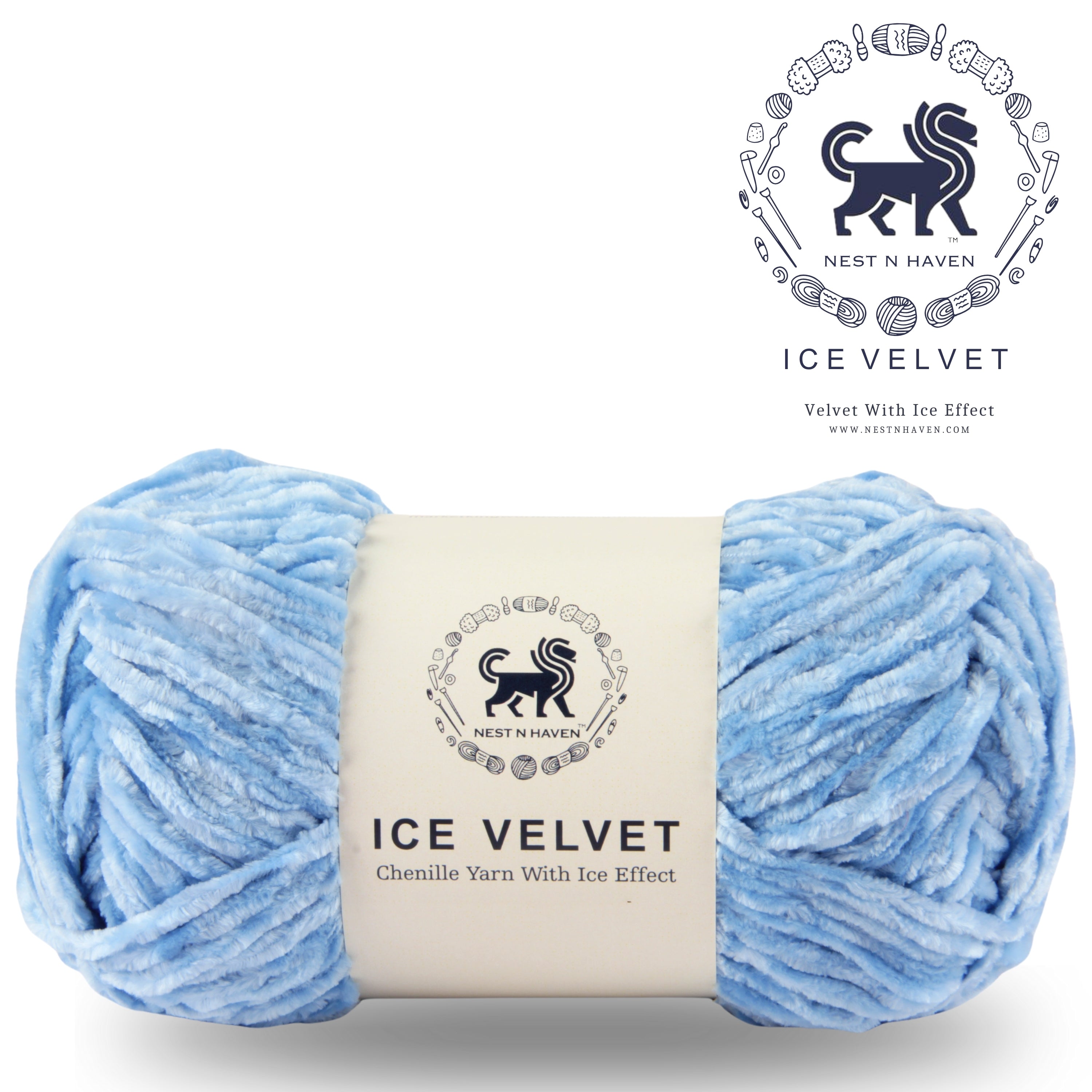 Ice Velvet Yarn, Chenille Supersoft Hand Knitting yarn Ball: (100 Gram) Ice Blue