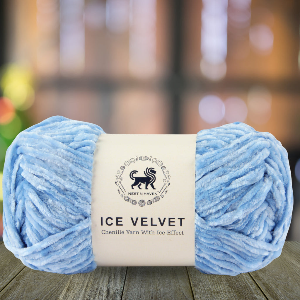 Ice Velvet Yarn, Chenille Supersoft Hand Knitting yarn Ball: (100 Gram) Ice Blue