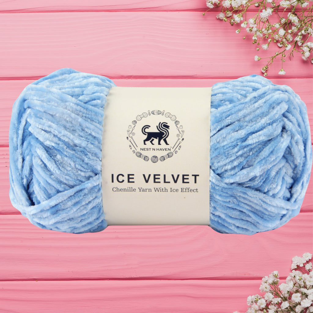 Ice Velvet Yarn, Chenille Supersoft Hand Knitting yarn Ball: (100 Gram) Ice Blue