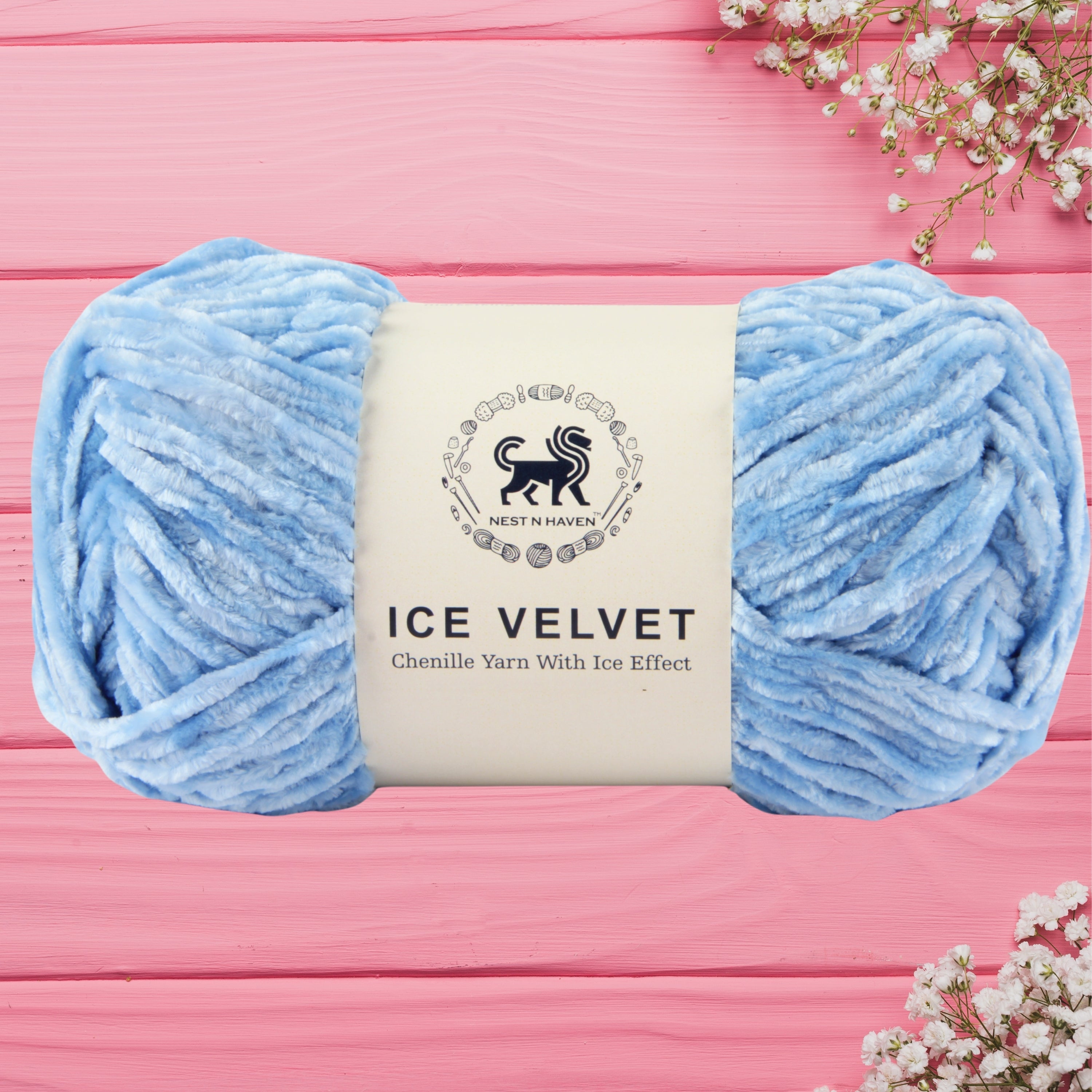 Ice Velvet Yarn, Chenille Supersoft Hand Knitting yarn Ball: (100 Gram) Ice Blue