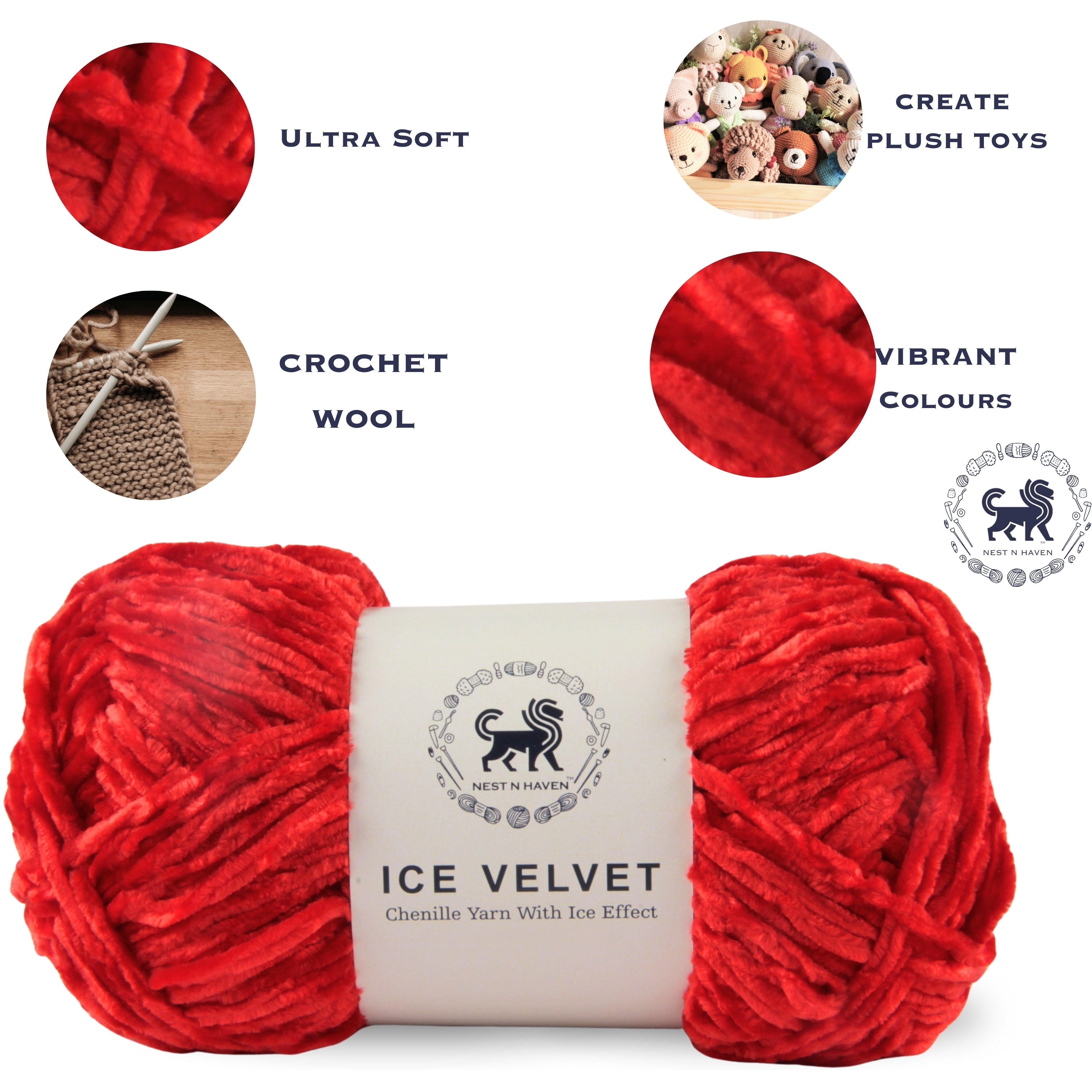 Ice Velvet Yarn, Chenille Supersoft Hand Knitting yarn Ball: (100 Gram) Lava Red