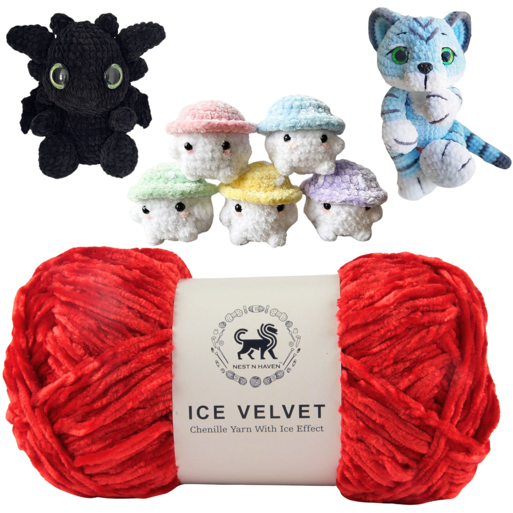 Ice Velvet Yarn, Chenille Supersoft Hand Knitting yarn Ball: (100 Gram) Lava Red