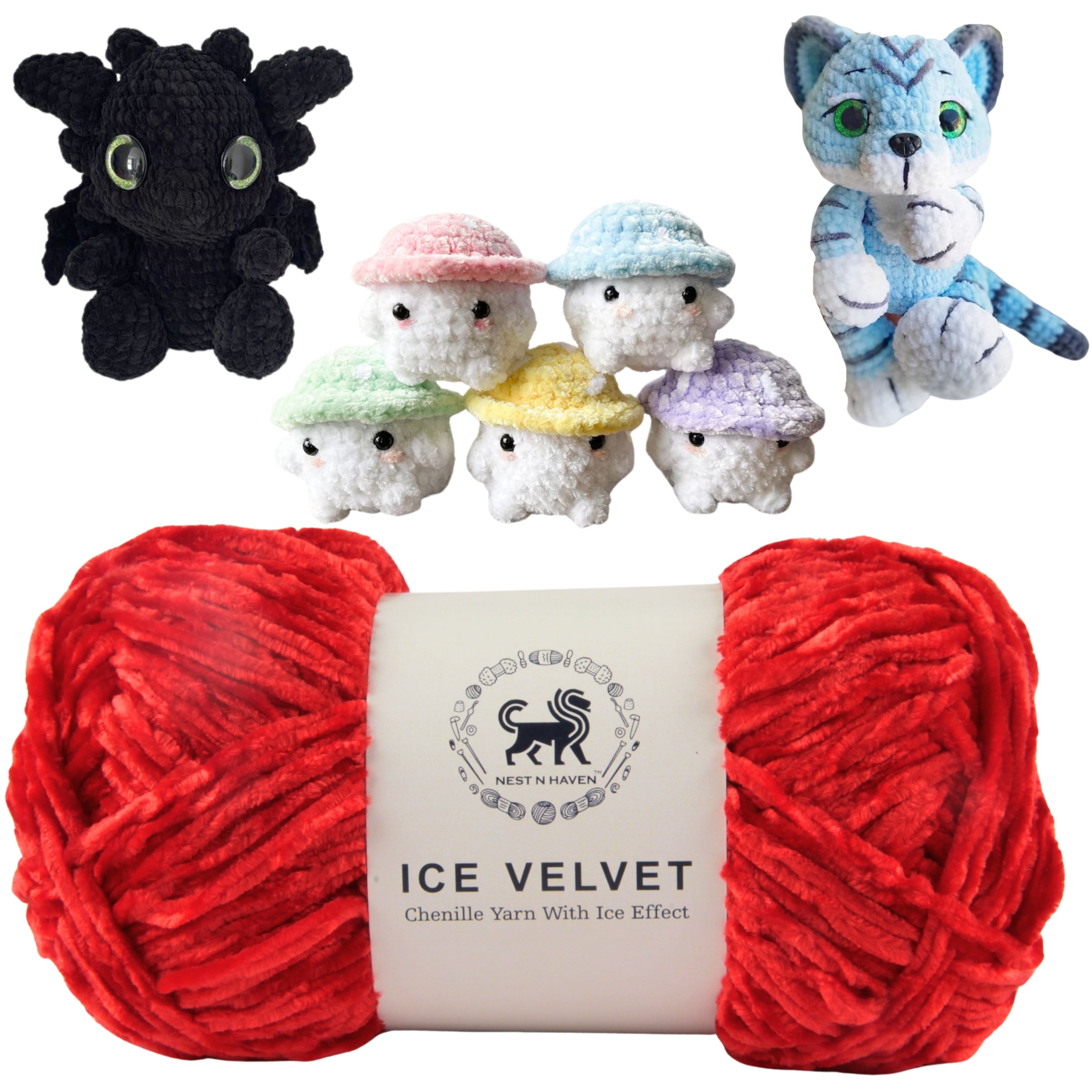 Ice Velvet Yarn, Chenille Supersoft Hand Knitting yarn Ball: (100 Gram) Lava Red