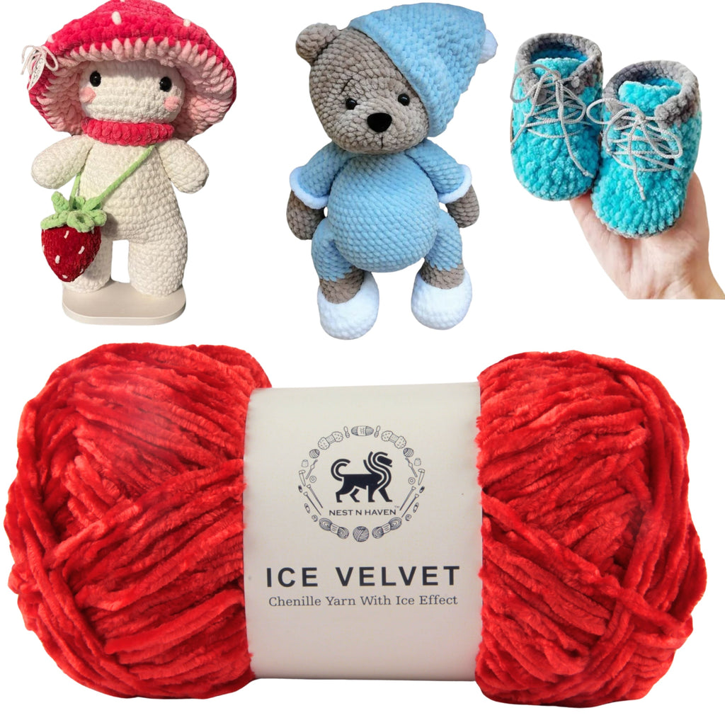 Ice Velvet Yarn, Chenille Supersoft Hand Knitting yarn Ball: (100 Gram) Lava Red