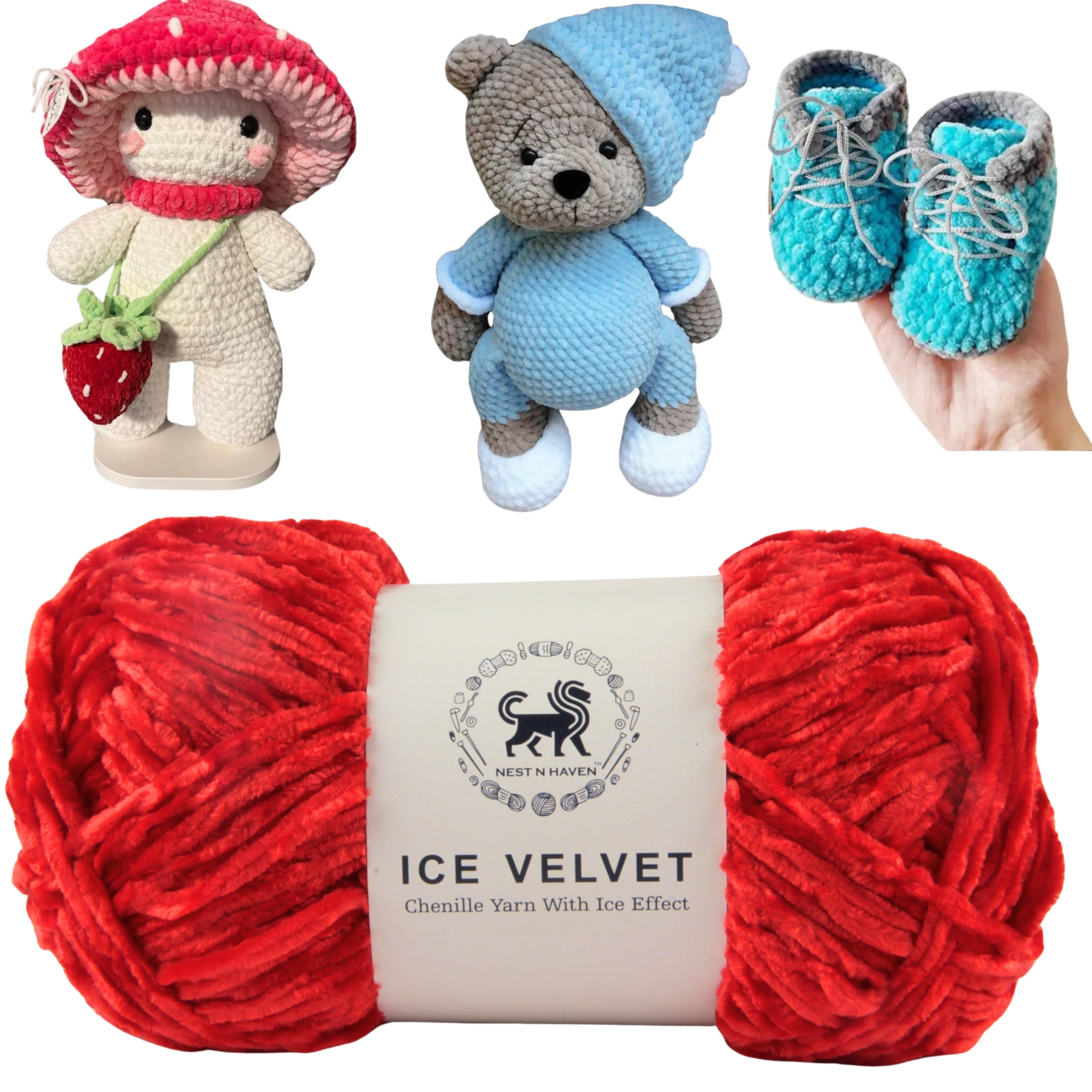 Ice Velvet Yarn, Chenille Supersoft Hand Knitting yarn Ball: (100 Gram) Lava Red