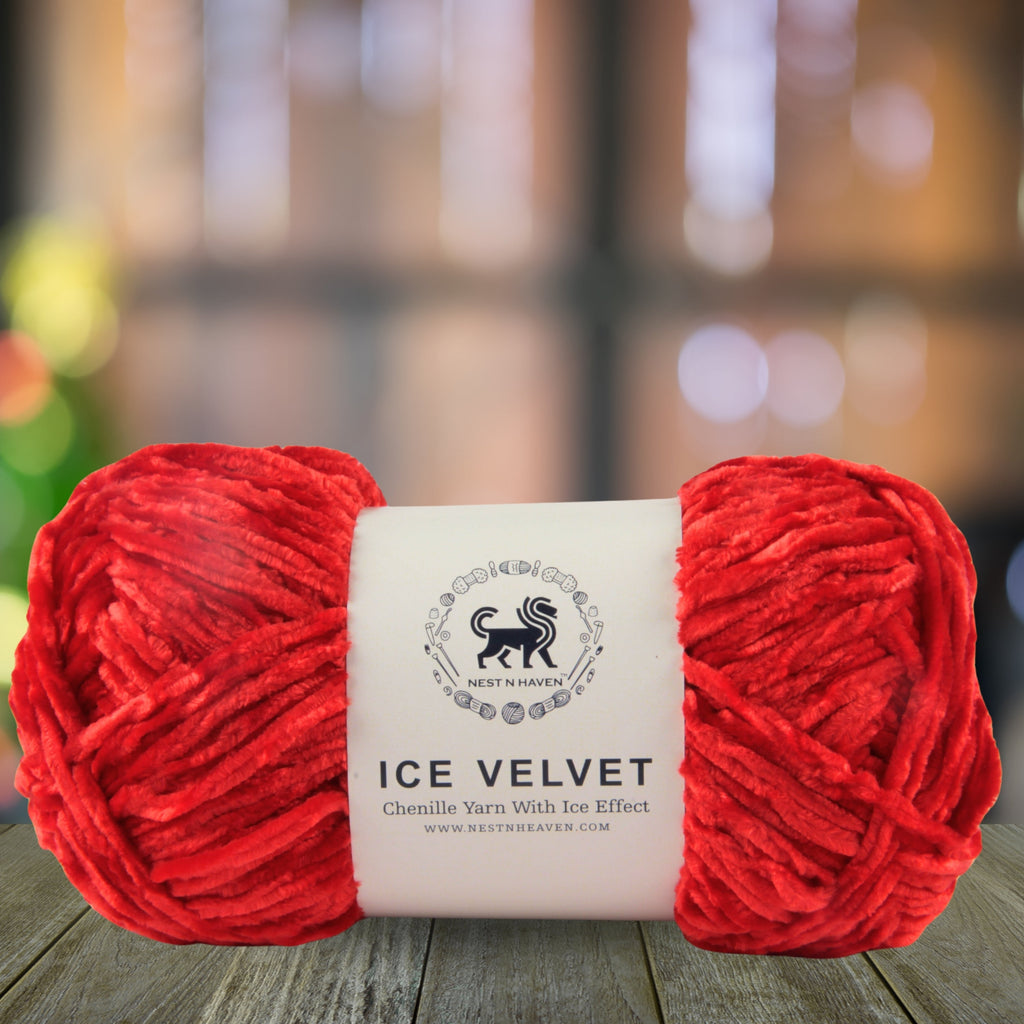 Ice Velvet Yarn, Chenille Supersoft Hand Knitting yarn Ball: (100 Gram) Lava Red