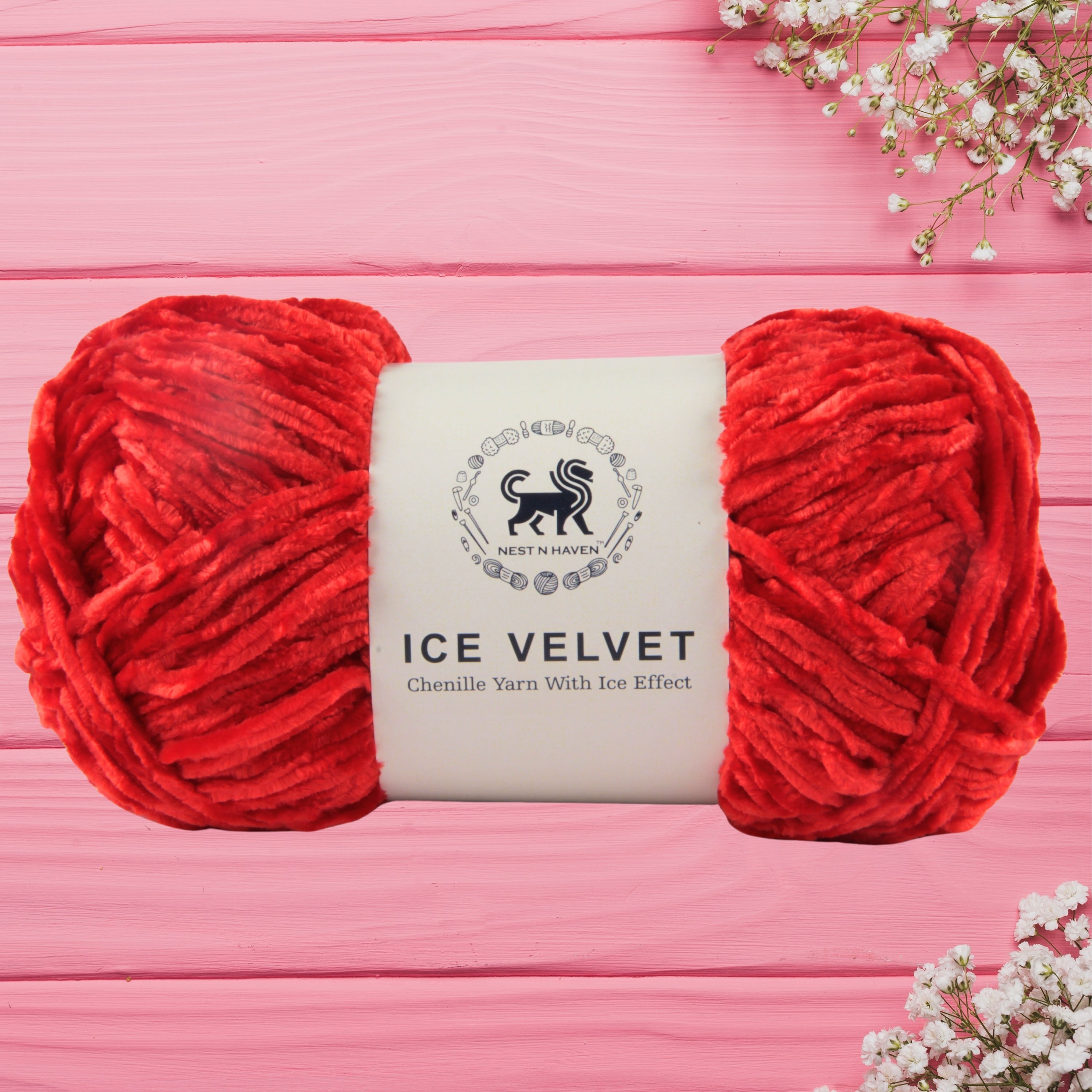 Ice Velvet Yarn, Chenille Supersoft Hand Knitting yarn Ball: (100 Gram) Lava Red
