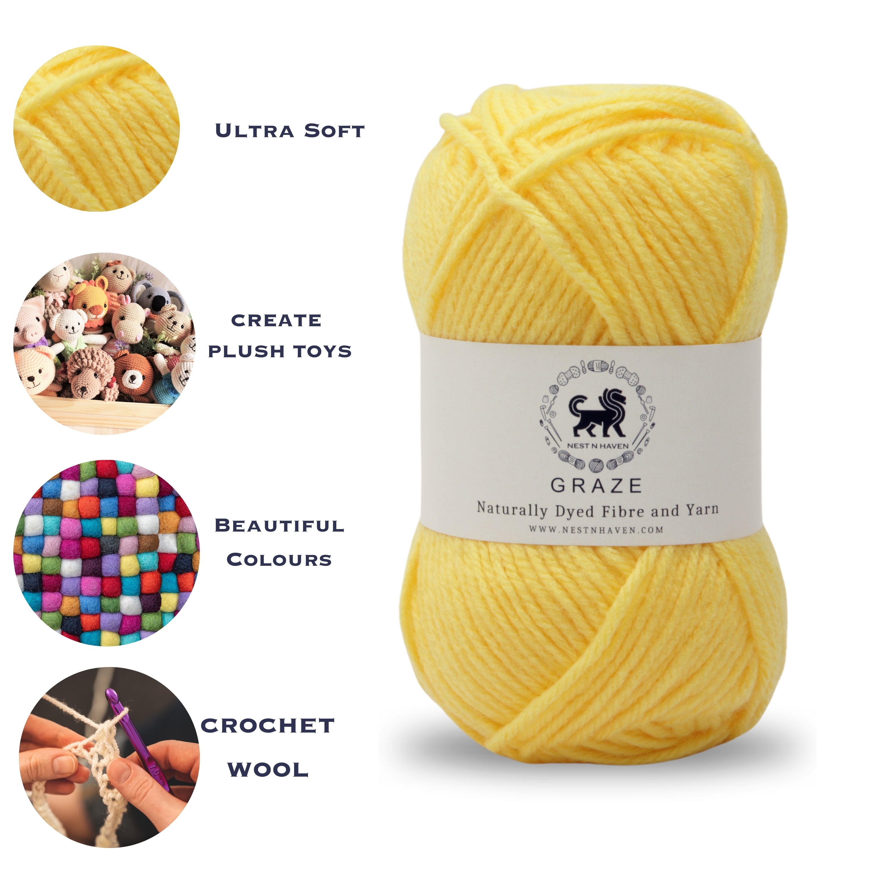 Graze Hand Knitting and Crochet Bulky Yarn (100 gram) - Lemon Yellow