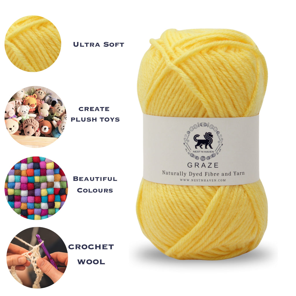 Graze Hand Knitting and Crochet Bulky Yarn (100 gram) - Lemon Yellow