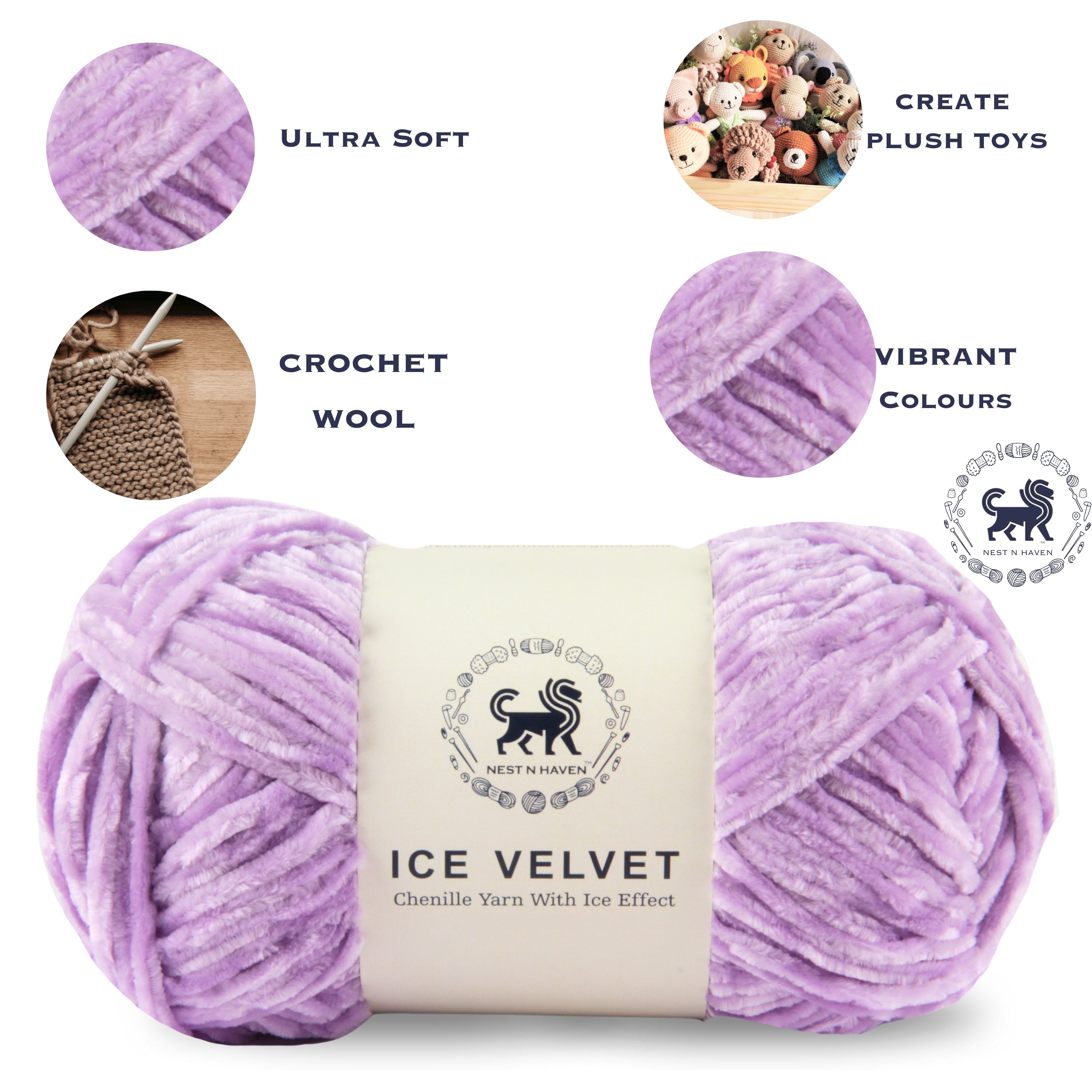 Ice Velvet Yarn, Chenille Supersoft Hand Knitting yarn Ball: (100 Gram) Lilac