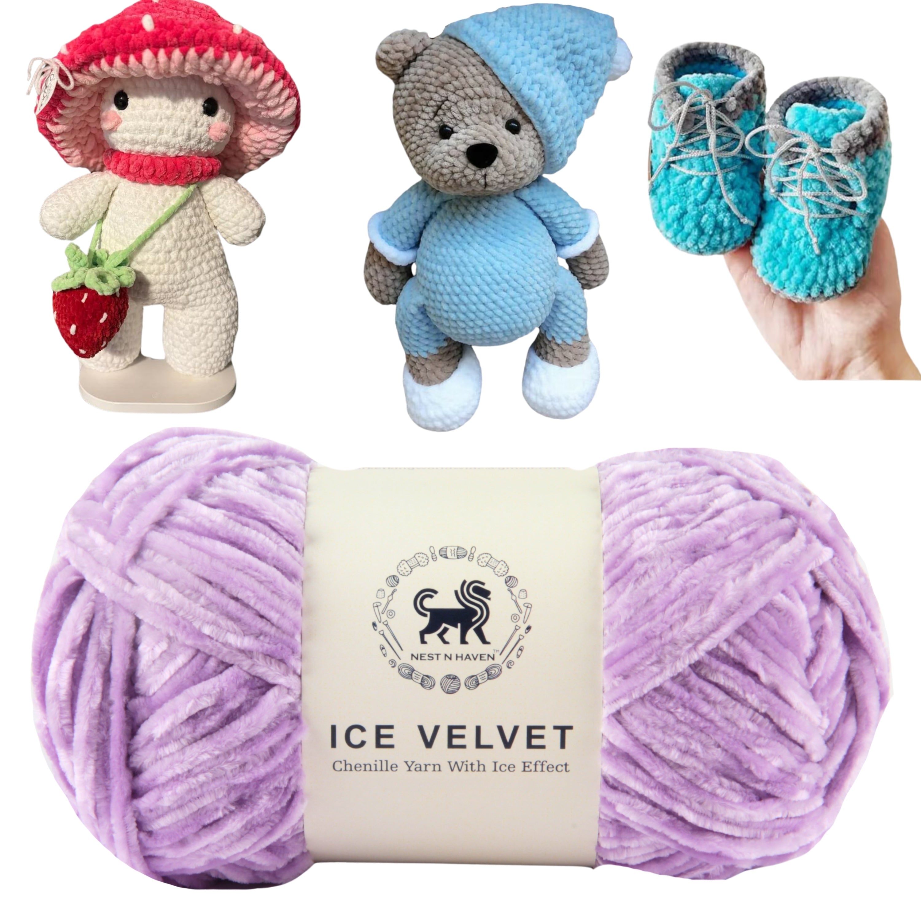 Ice Velvet Yarn, Chenille Supersoft Hand Knitting yarn Ball: (100 Gram) Lilac