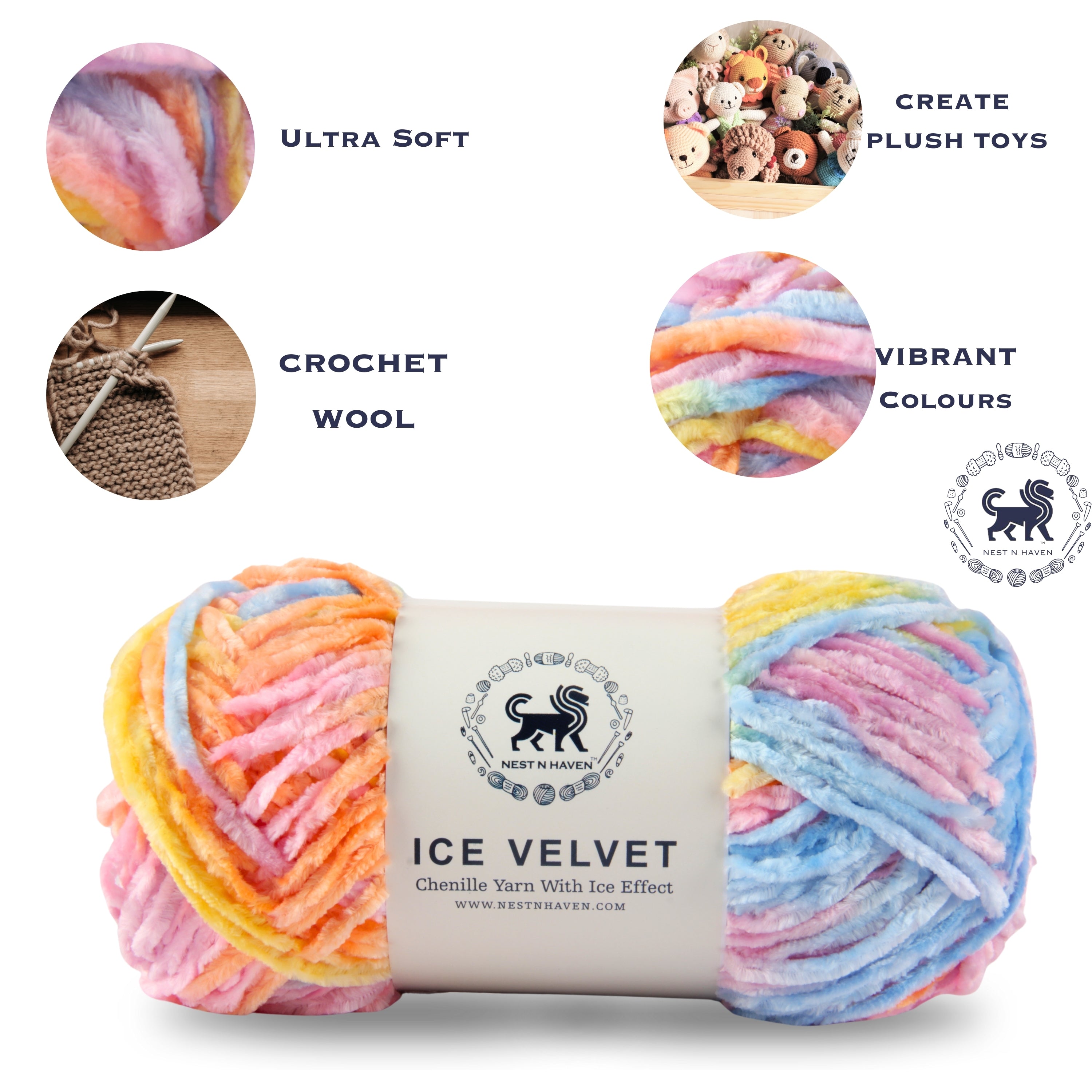 Ice Velvet Yarn, Chenille Supersoft Hand Knitting yarn Ball: (100 Gram) Multicolor