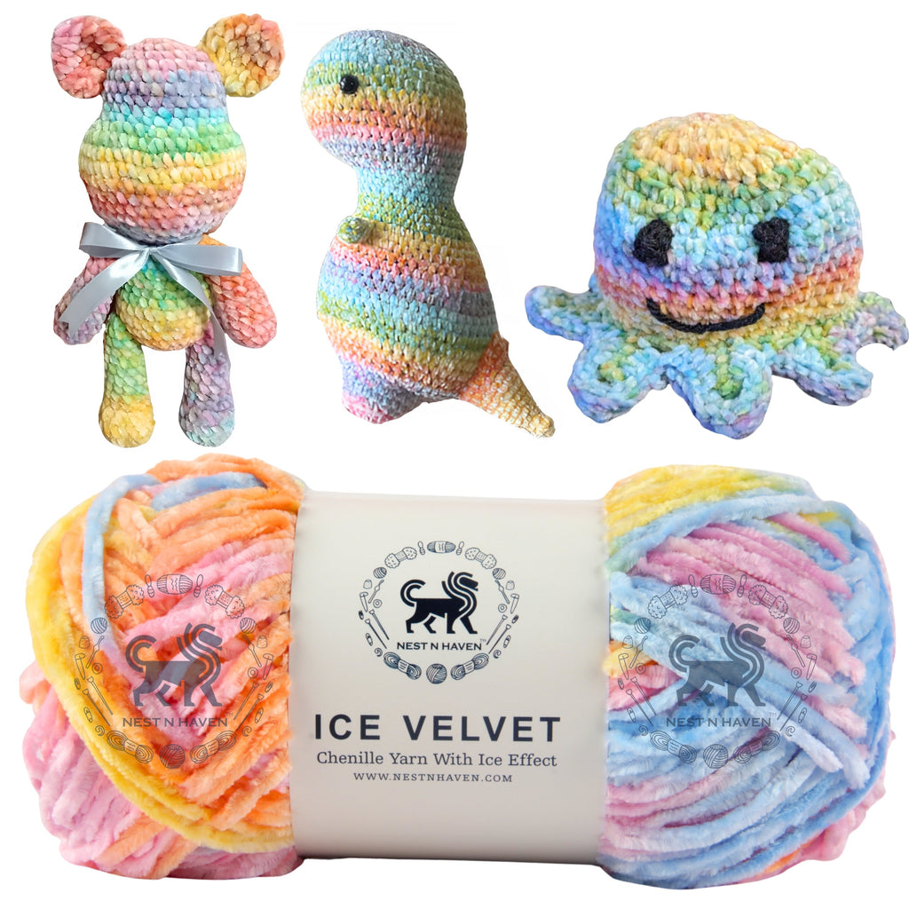 Ice Velvet Yarn, Chenille Supersoft Hand Knitting yarn Ball: (100 Gram) Multicolor