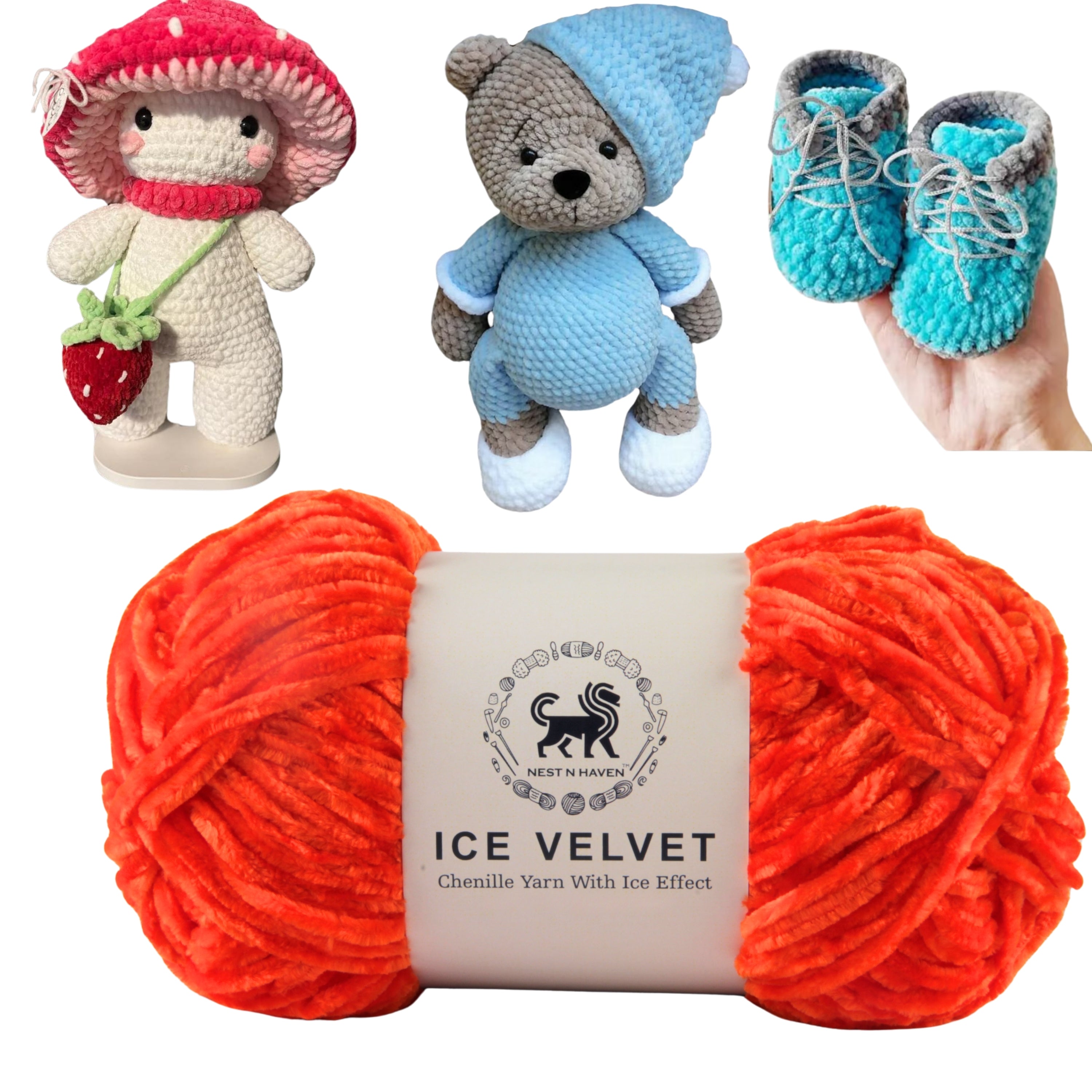 Ice Velvet Yarn, Chenille Supersoft Hand Knitting yarn Ball: (100 Gram) Off-White