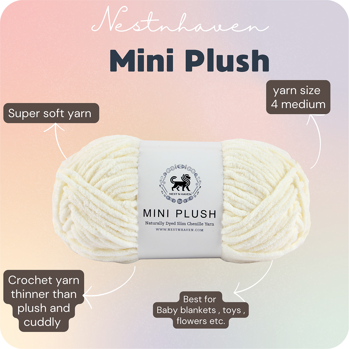 MINI Plush Chenille Yarn (100 gram) - Off White