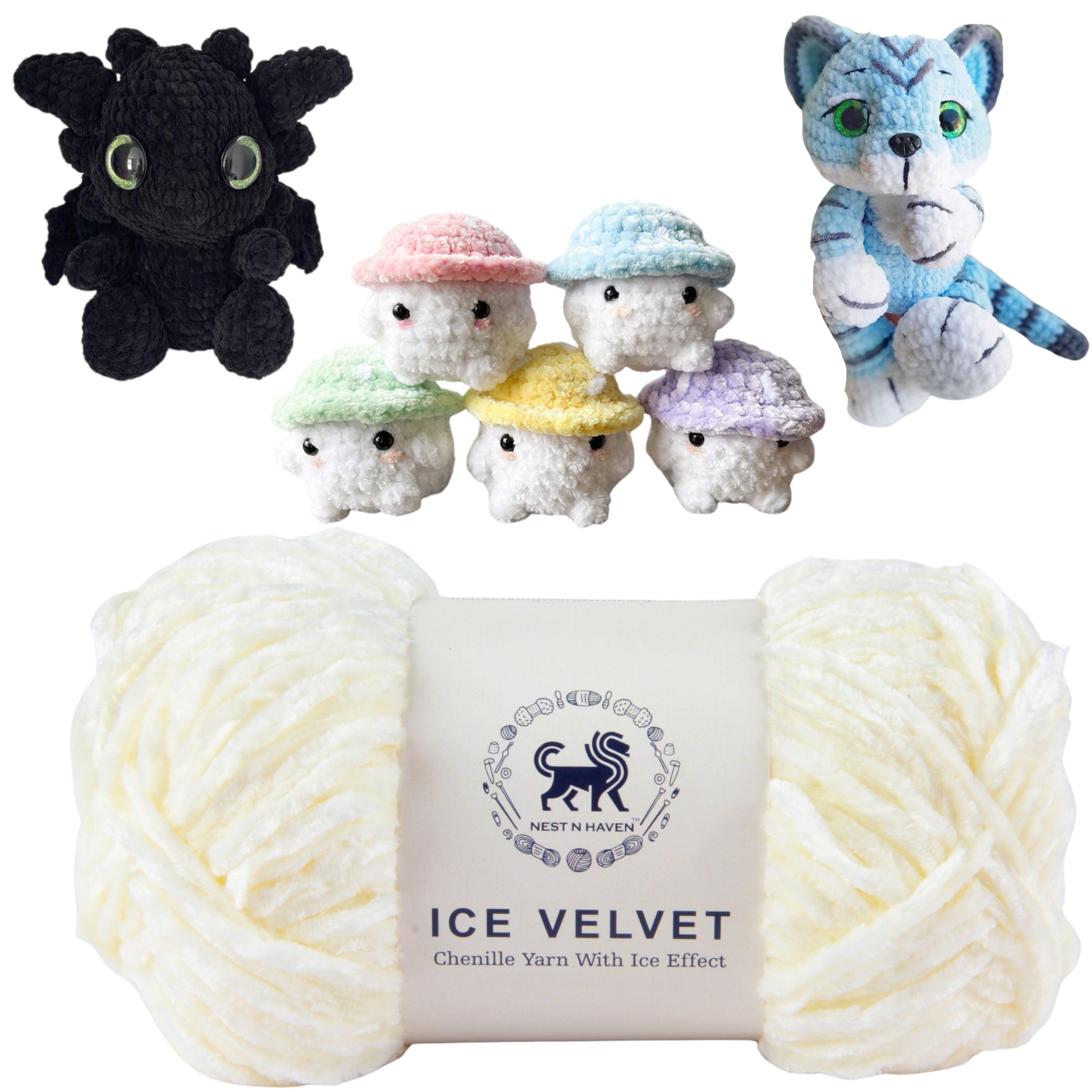 Ice Velvet Yarn, Chenille Supersoft Hand Knitting yarn Ball: (100 Gram) Off-White