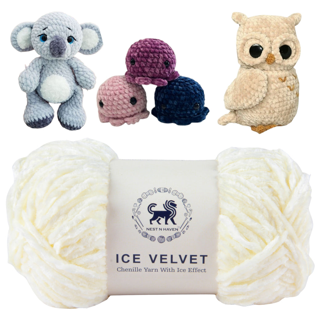Ice Velvet Yarn, Chenille Supersoft Hand Knitting yarn Ball: (100 Gram) Off-White