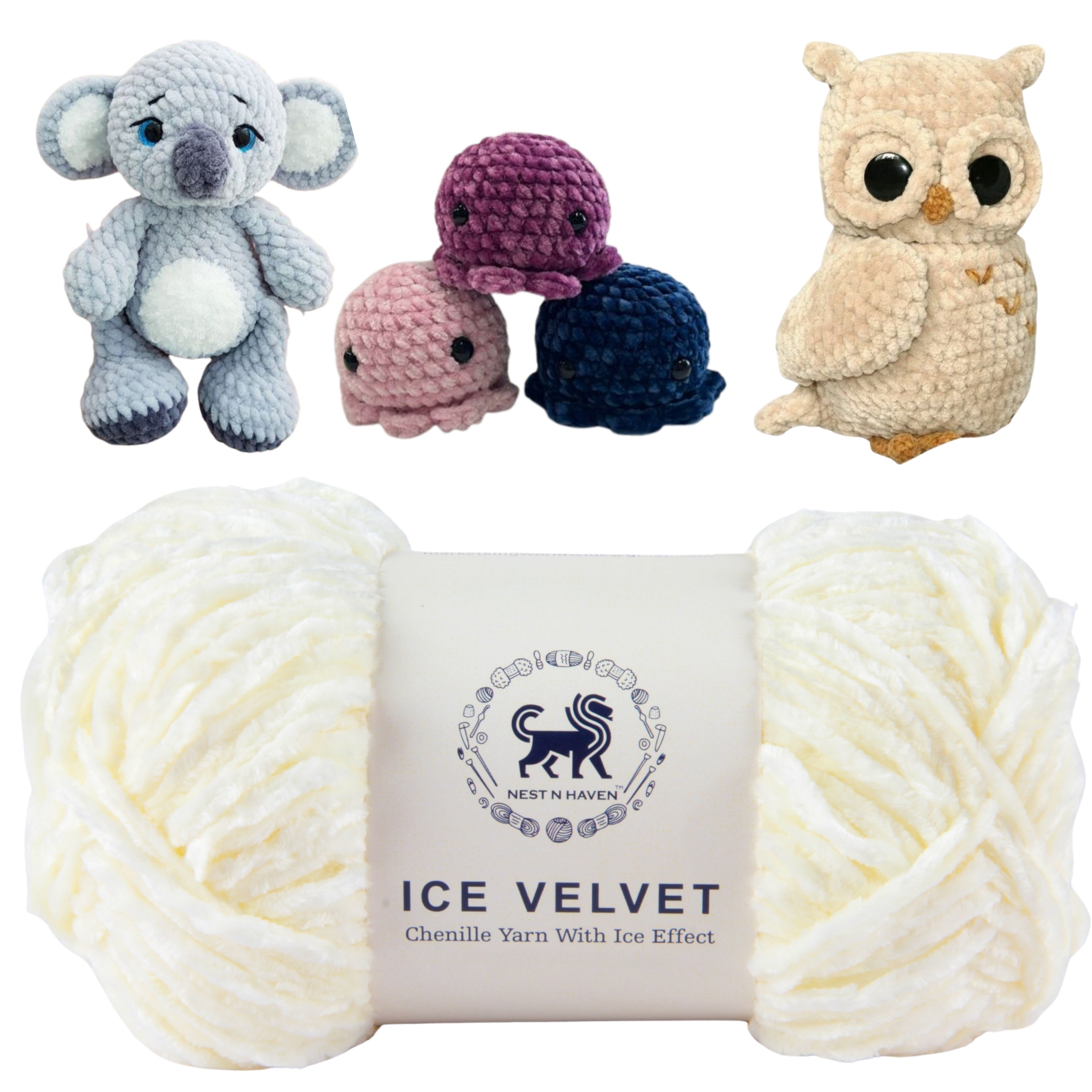 Ice Velvet Yarn, Chenille Supersoft Hand Knitting yarn Ball: (100 Gram) Off-White