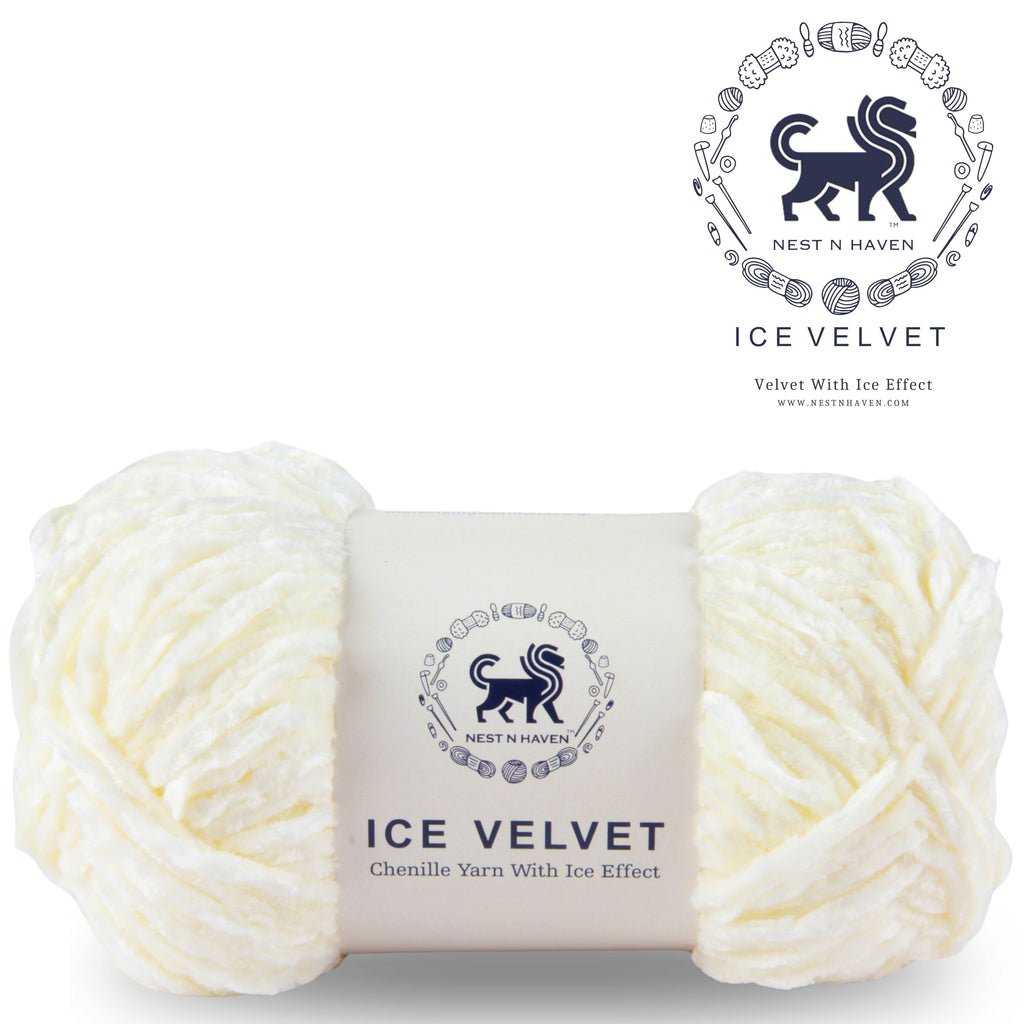Ice Velvet Yarn, Chenille Supersoft Hand Knitting yarn Ball: (100 Gram) Off-White
