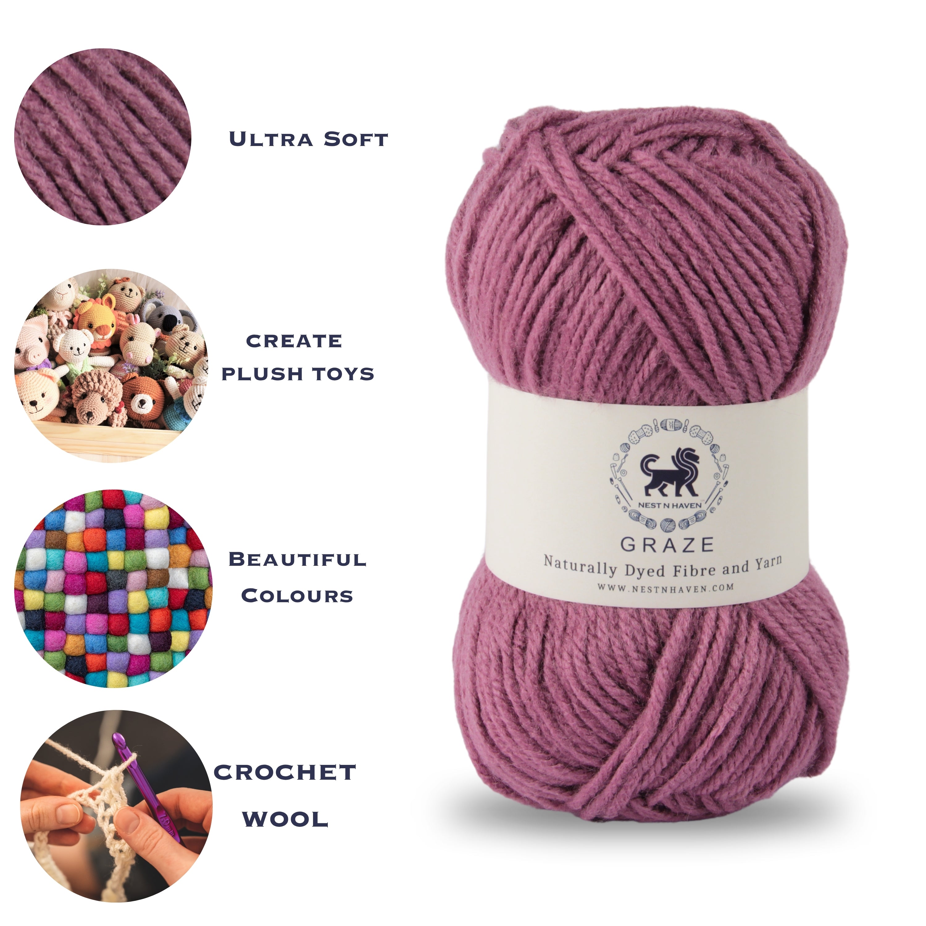 Graze Hand Knitting and Crochet Bulky Yarn (100 gram) - Onion Pink