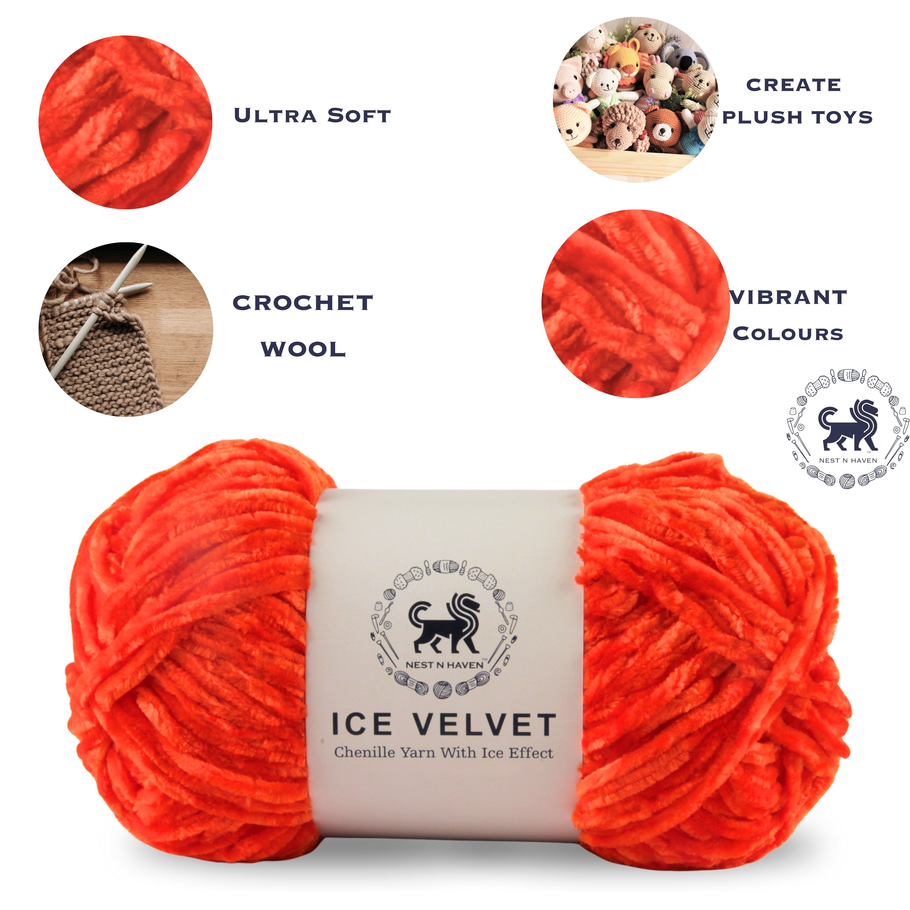 Ice Velvet Yarn, Chenille Supersoft Hand Knitting yarn Ball: (100 Gram) Orange